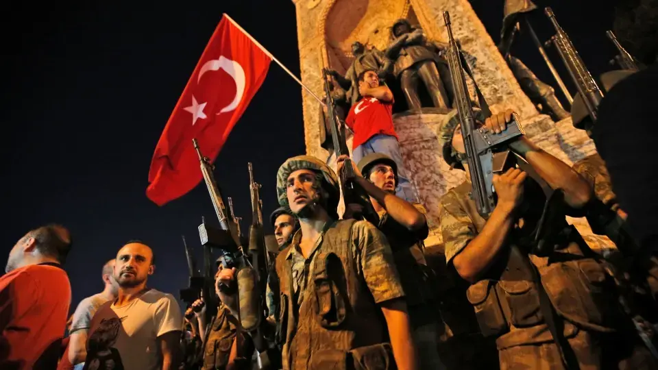 The Ataturk memorial statue in Istanbul's Taksim Square on the night of the coup. Image by Emrah Gurel/AP. The Ataturk memorial statue in Istanbul's Taksim Square on the night of the coup
