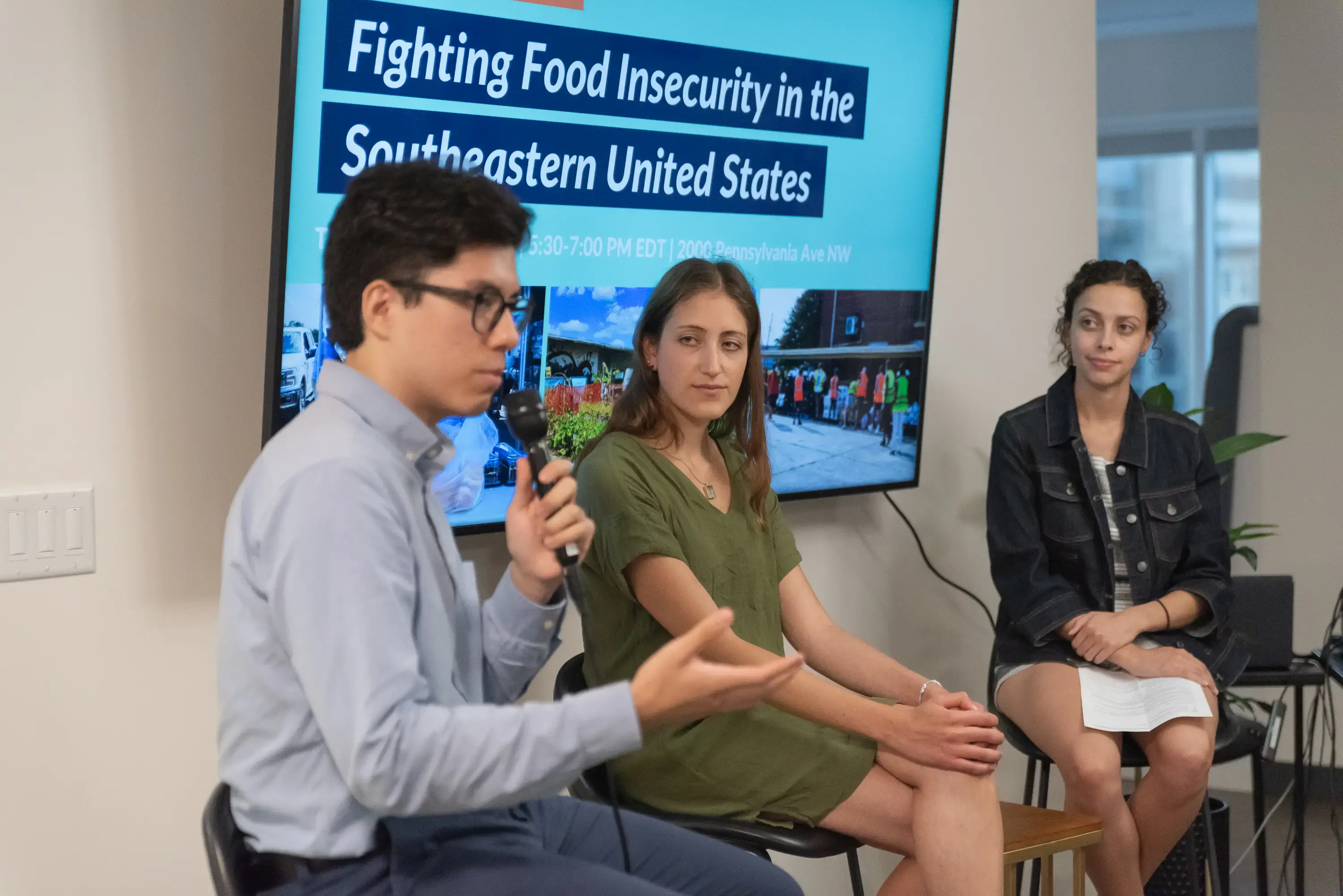 Reporting Fellow alums discuss food insecurity at the first Talks@Pulitzer event in the Pulitzer Center's new D.C. office. 