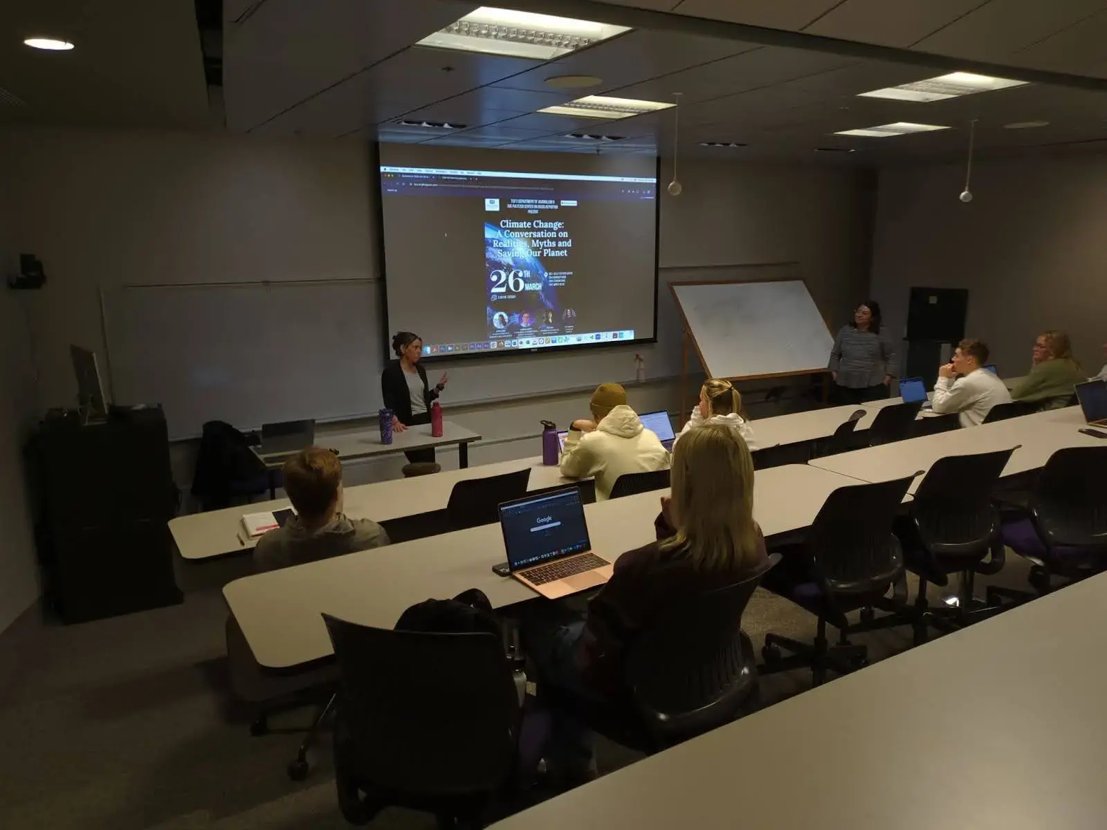 Stephanie Hanes presents to a classroom