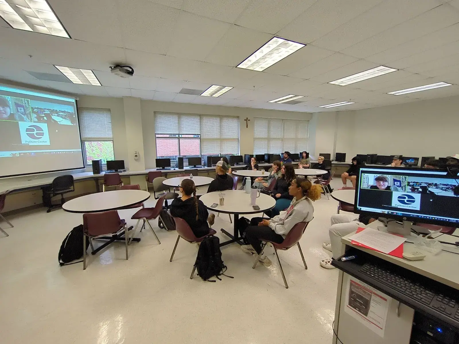 Hilke speaks to a group of students at Benedictine