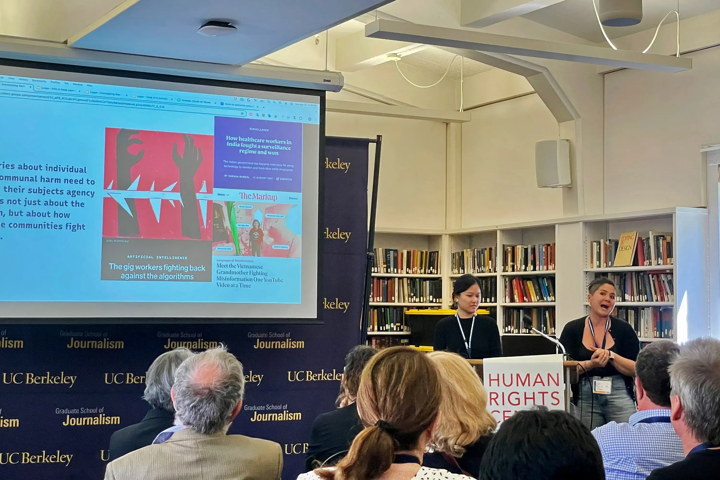 Reporters and editors attend a Pulitzer Center workshop on AI at the University of California, Berkley