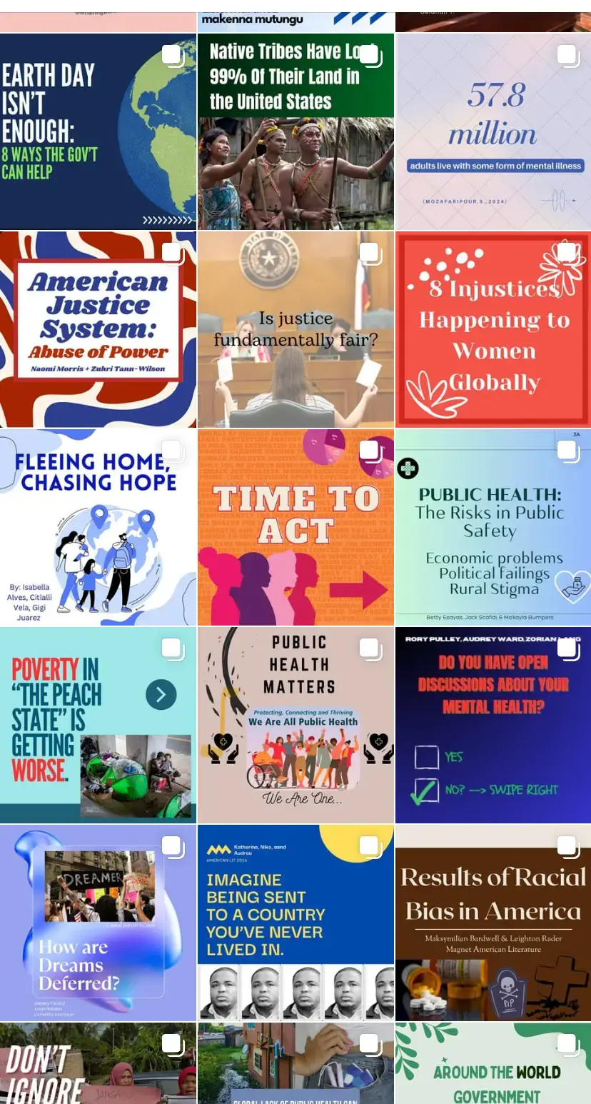 Screenshot of Instagram carousels created by students in Kennesaw, GA