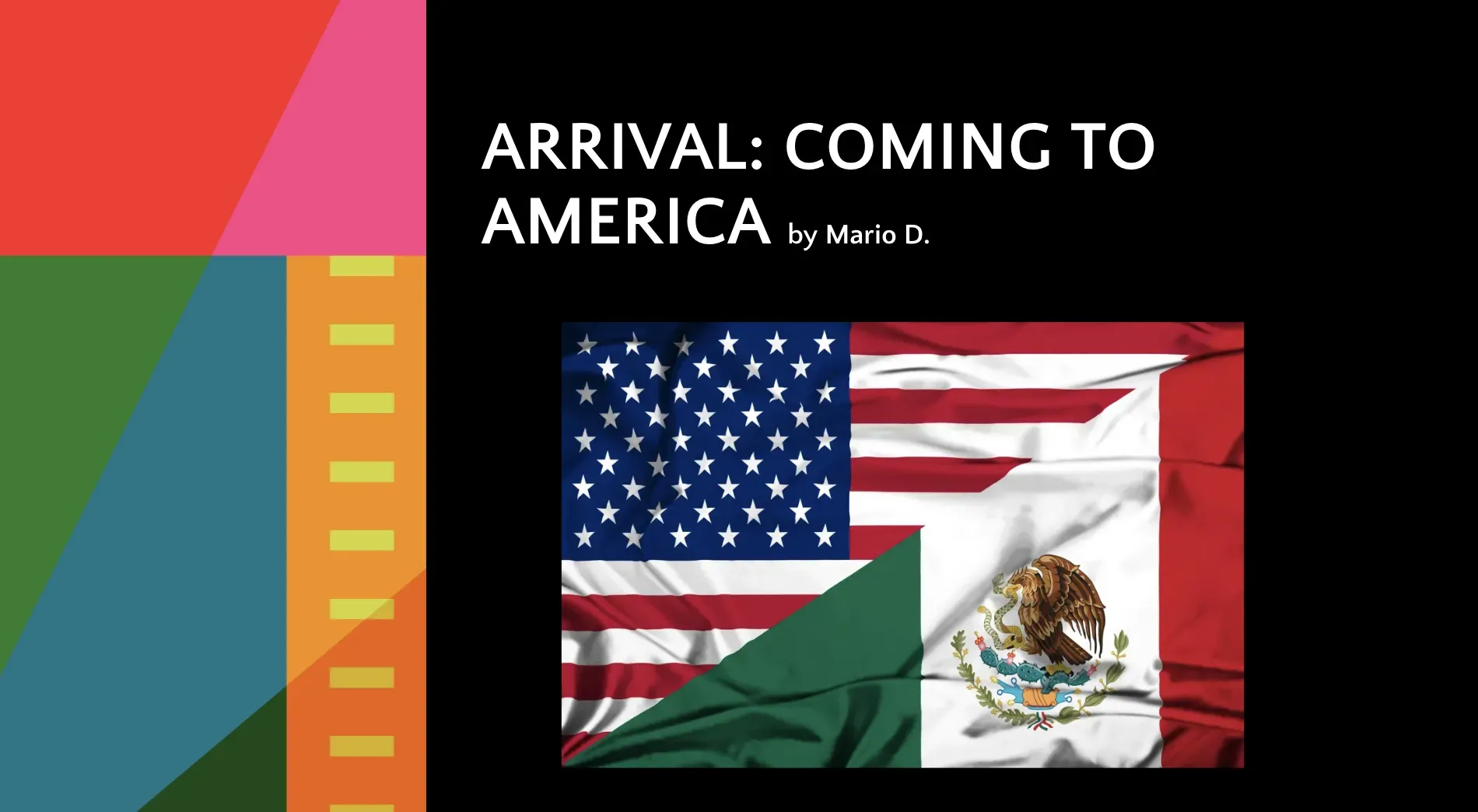 Screenshot of a model presentation for the unit titled "Arrival: Coming to America" and featuring a composite of the flags from the United States and Mexico