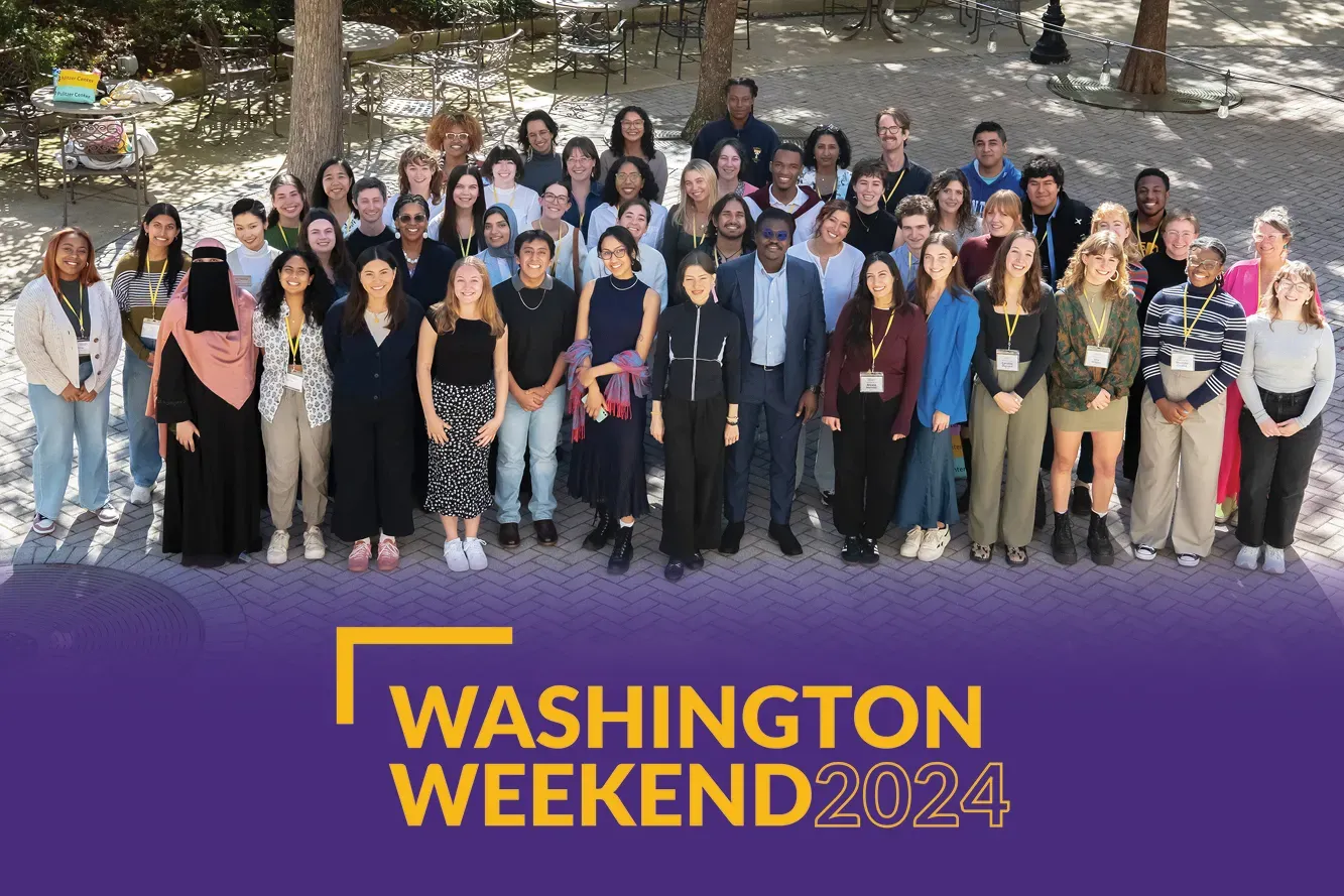 Photo of Washington Weekend attendees with "Washington Weekend 2024" graphic overlay