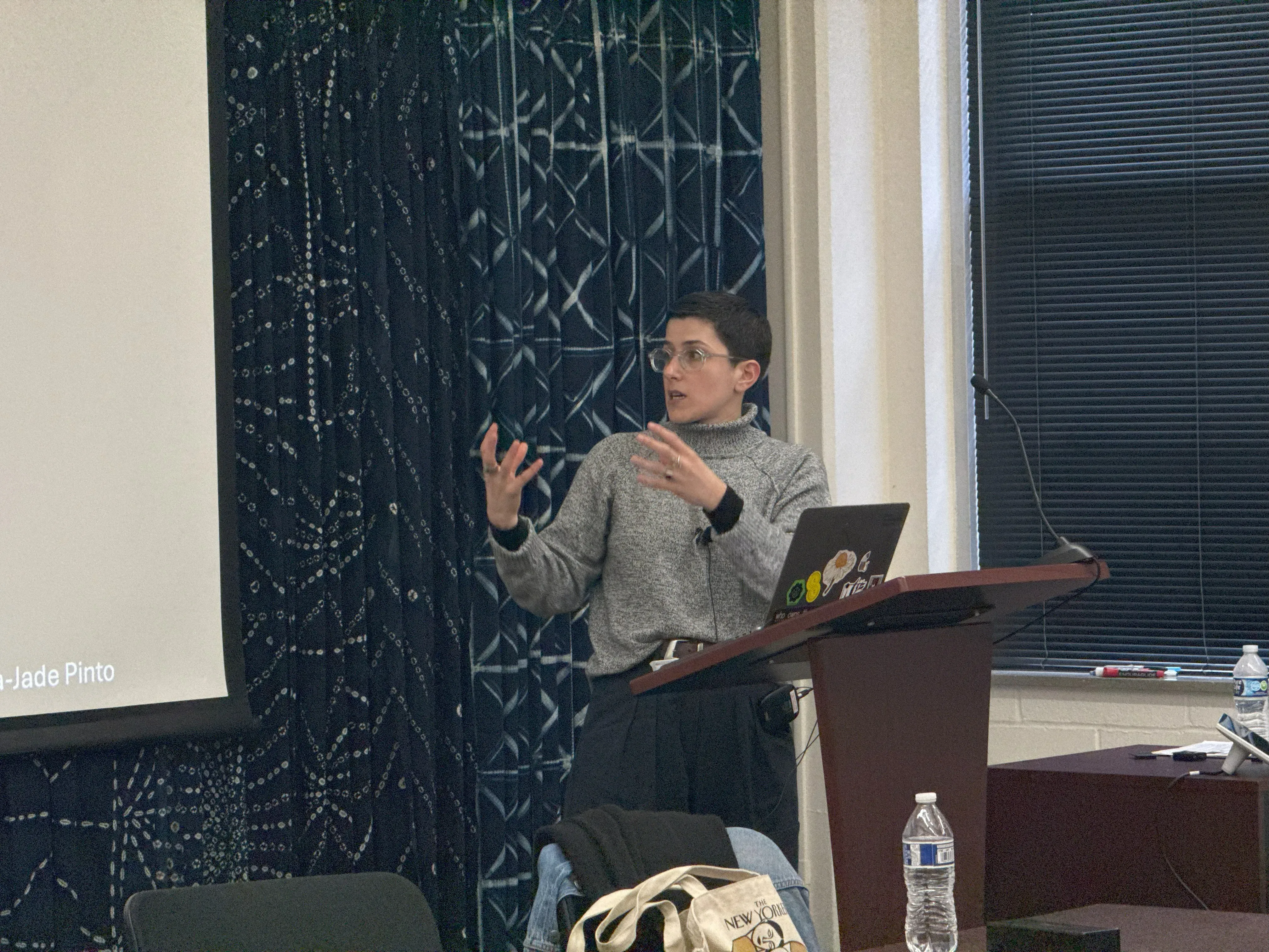 Journalist Lydia Emmanouilidou speaks to students at University of Wisconsin–Madison.