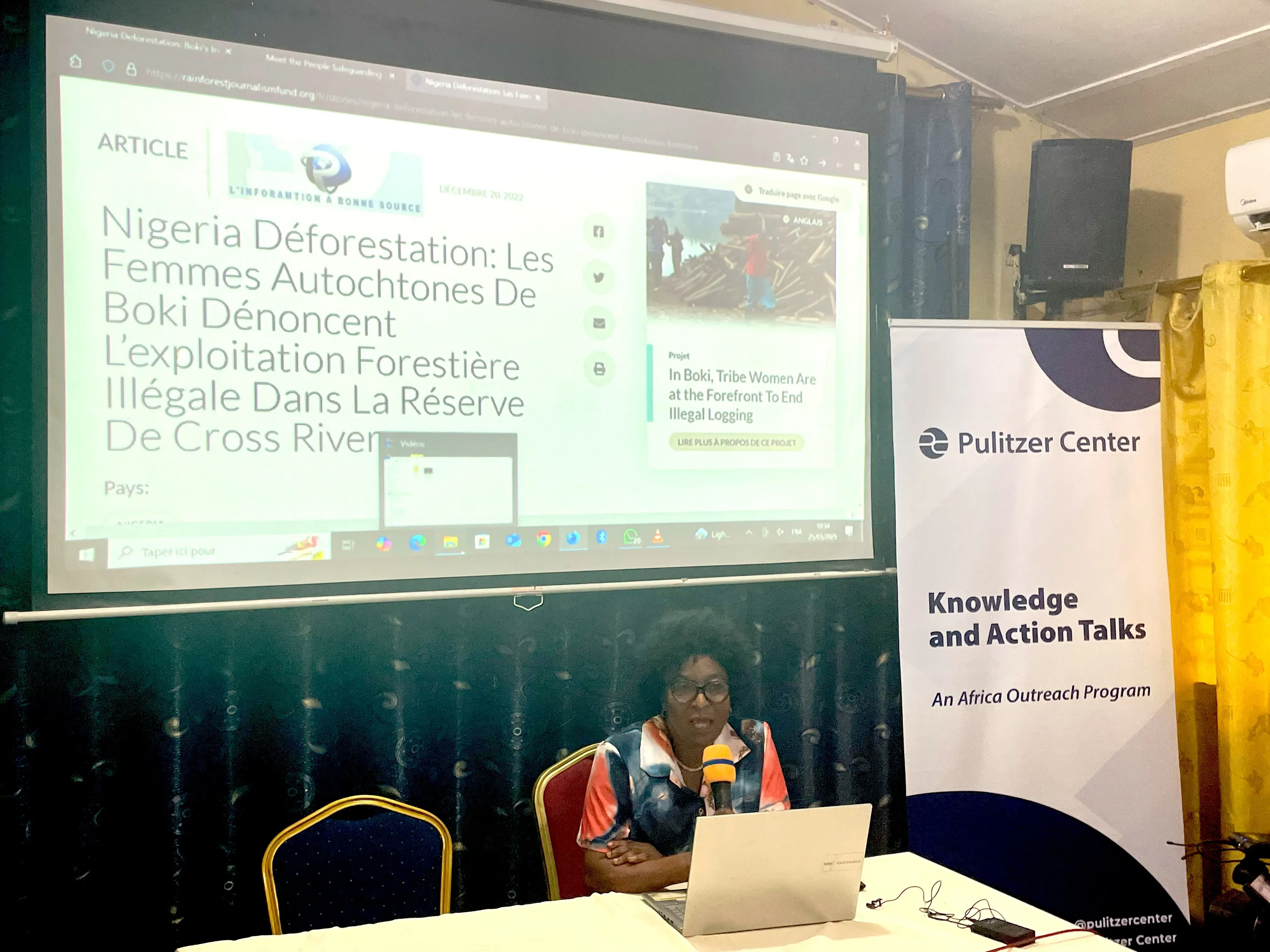 Augustine Kasambule, Coordinatrice des programmes pour le bassin du Congo au Pulitzer Center a présentant les deux reportages sur les femmes