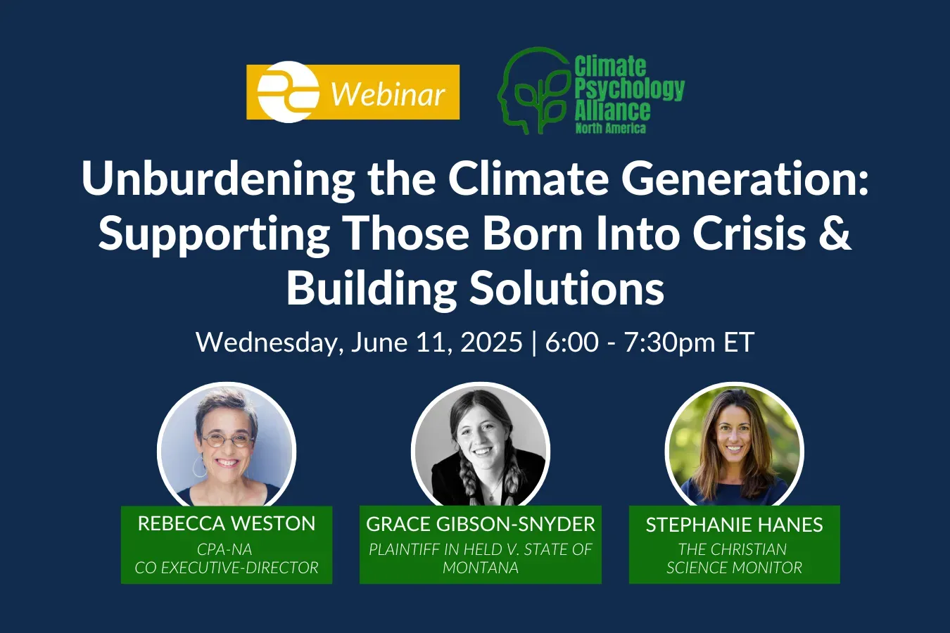 Join us on July 11, 2025, at 6:00pm ET for a virtual event on unburdening the climate generation.