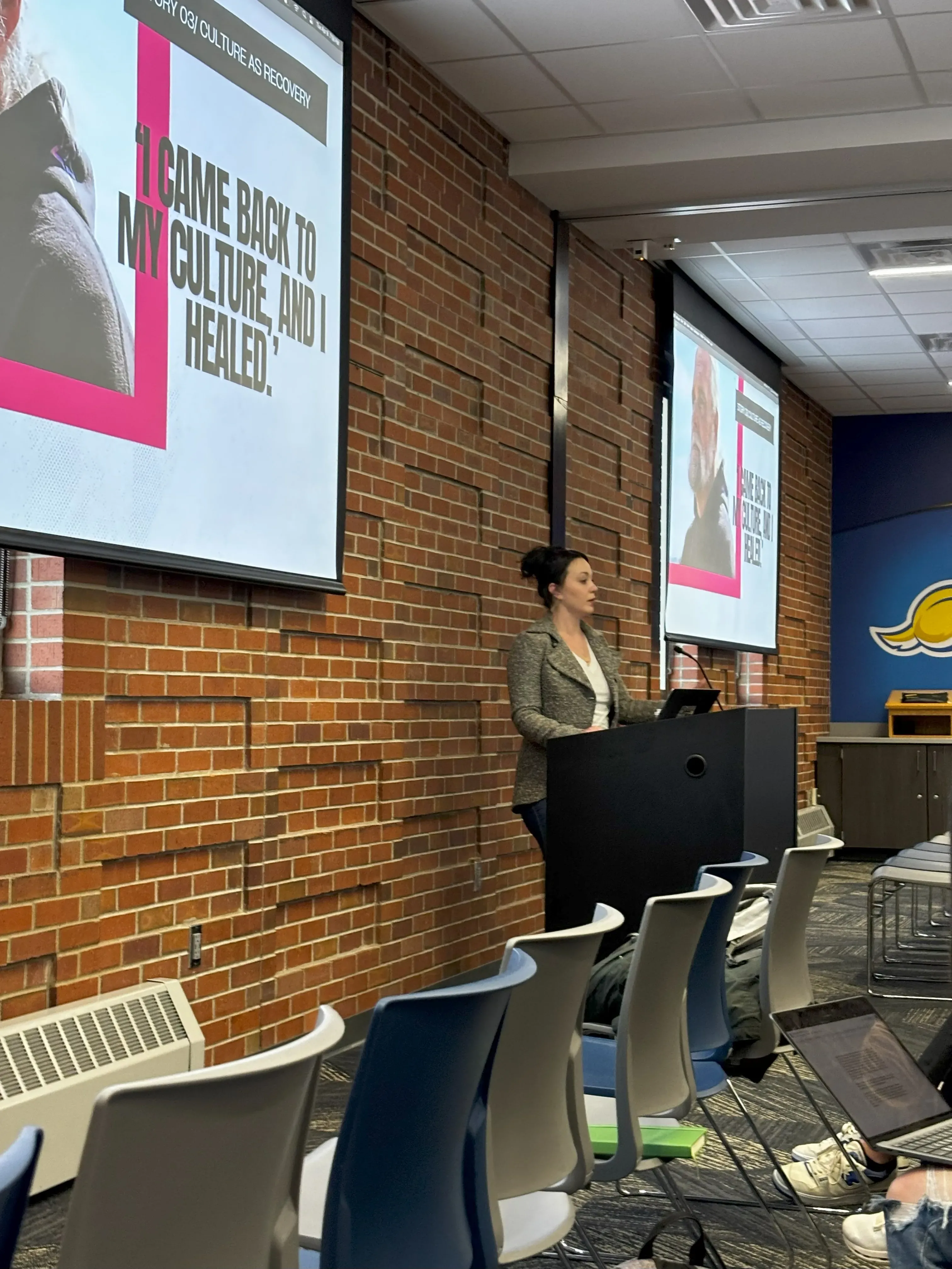 Pulitzer Center grantee Elyse Wild shares her Center-supported project on the opioid crisis in Native American communities with South Dakota State University students, faculty, and staff on April 8.