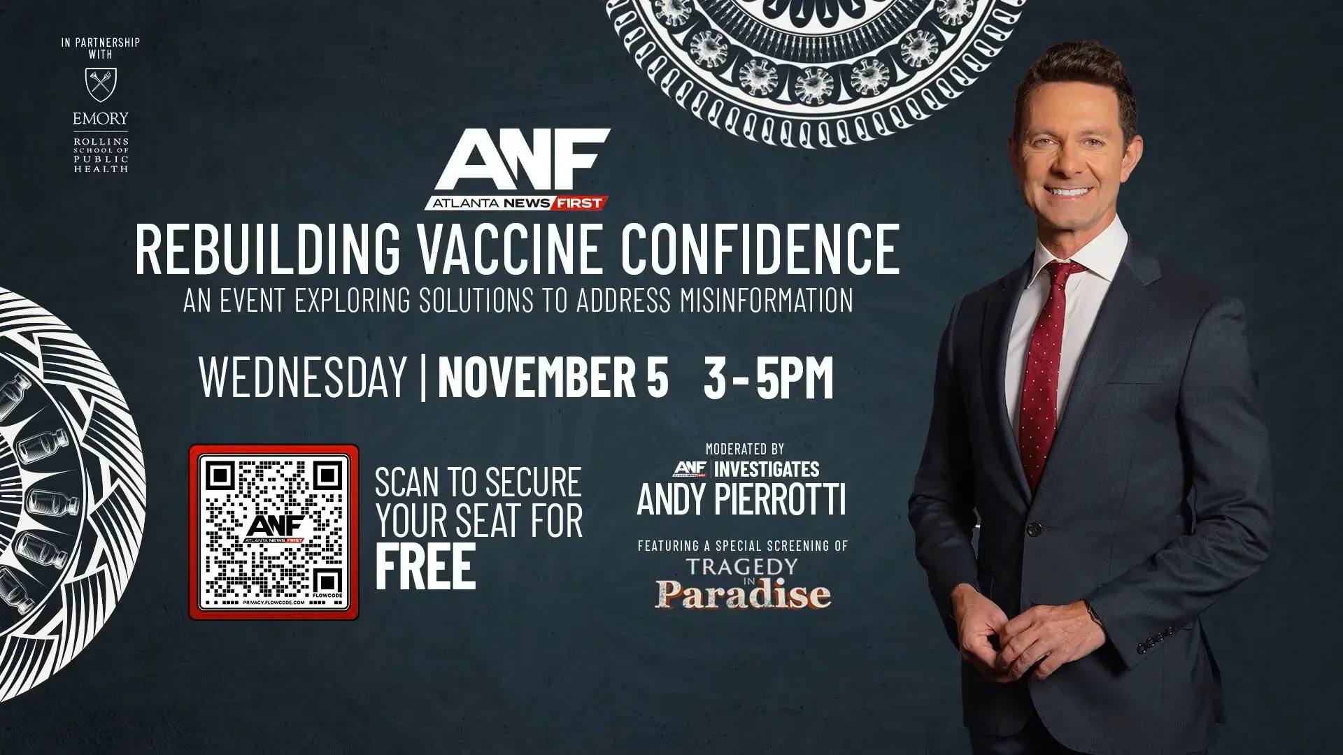 Atlanta News First event poster- Wednesday November 5 3-5pm