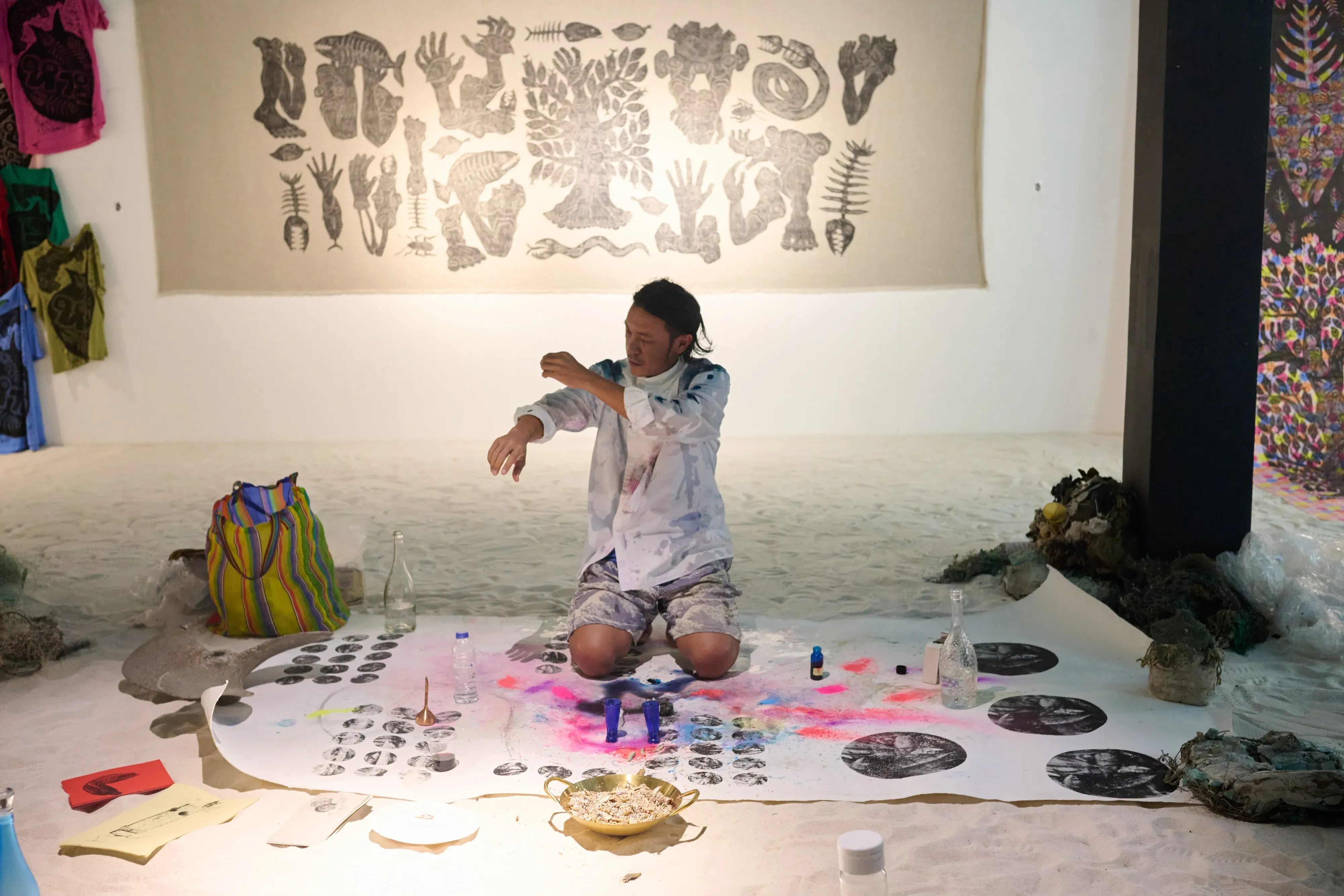 A performance at the exhibition at Art4C Art Centre in Bangkok. Image by Jetsada Leelanuwatkul. 2025.
