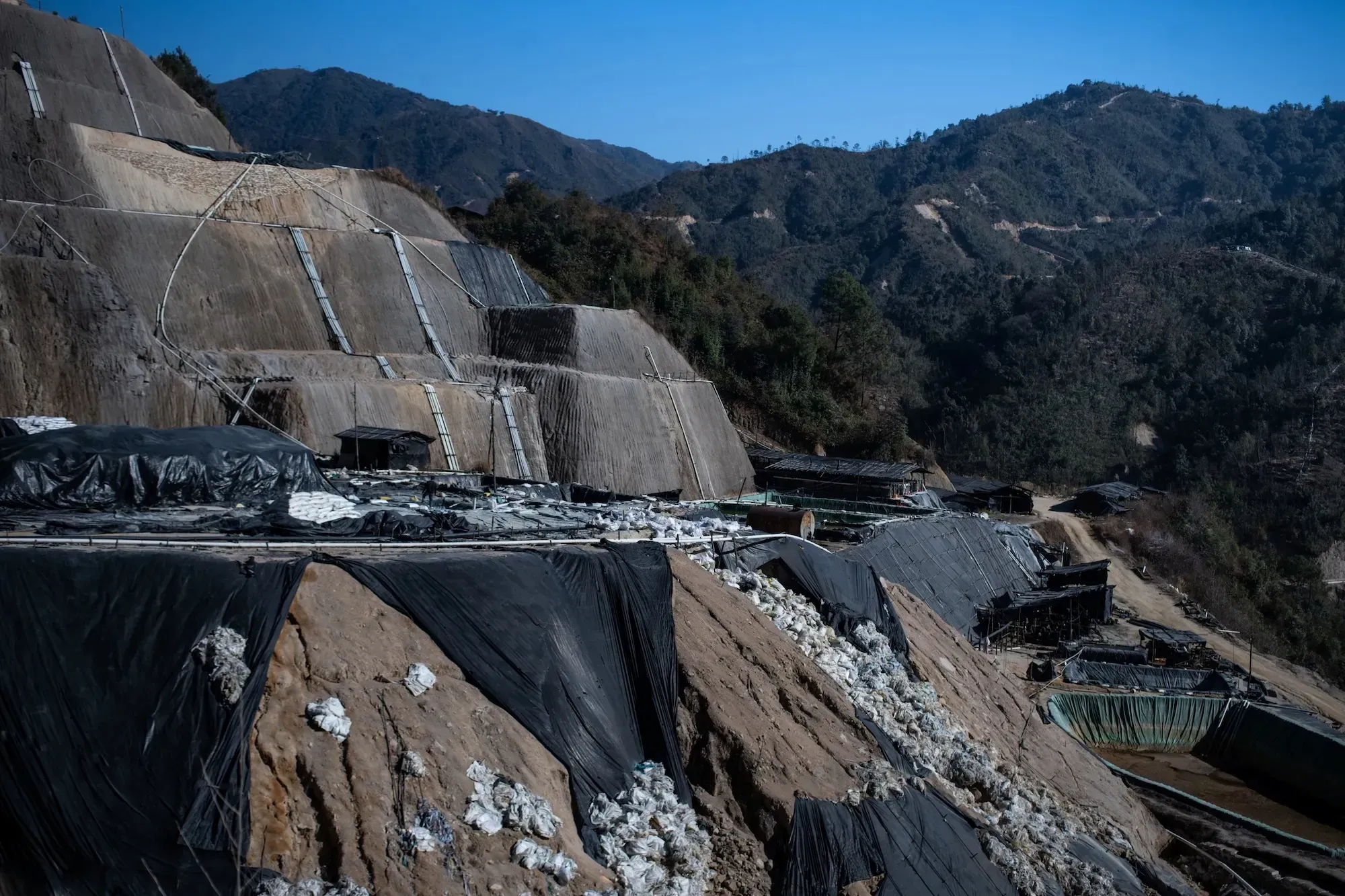 A rare earth mining site, seen here in January 2026, near the town of Hpare in territory controlled by the Kachin Independence Organization near the border with China.