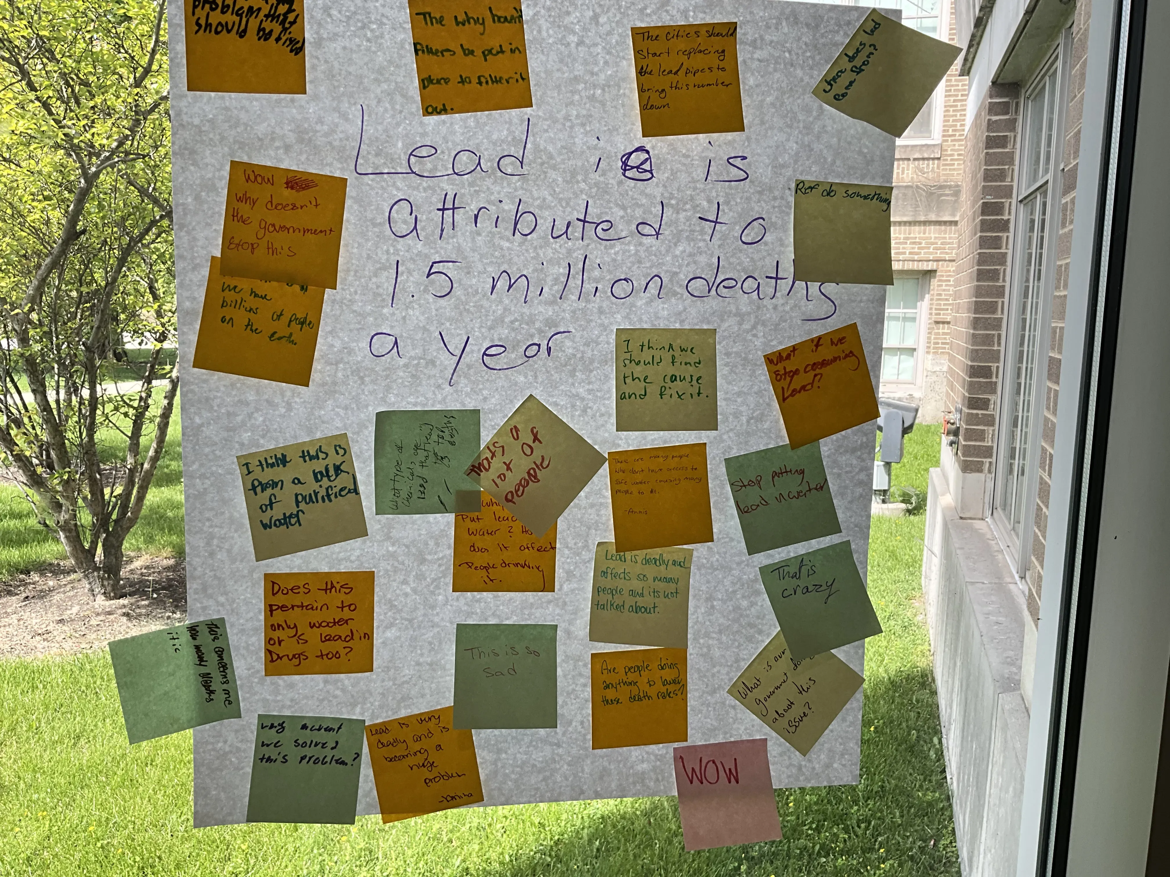 question written on board paper surrounded by post-it note commentary