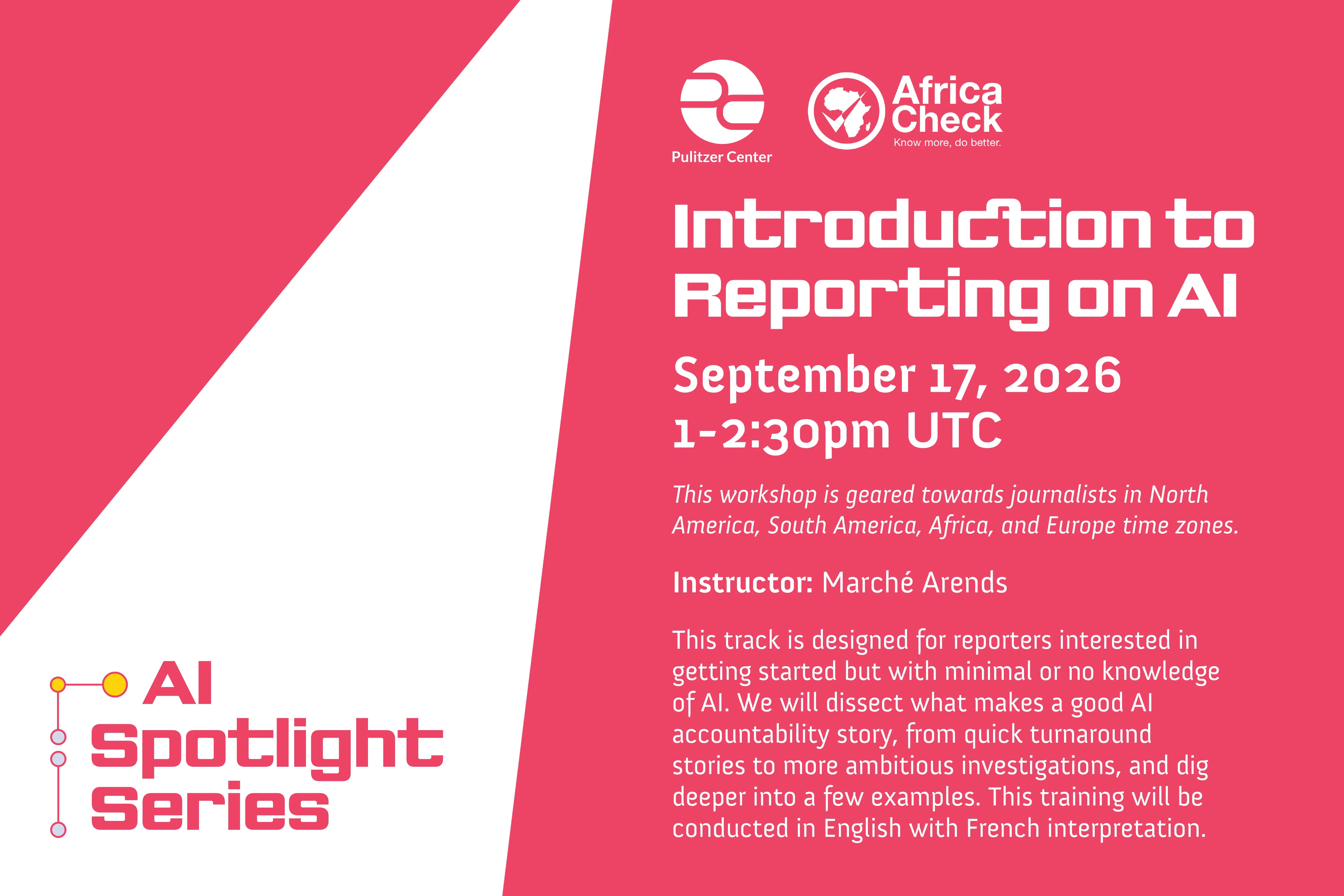 September 17 Intro to reporting on AI course for African time zones, registration required