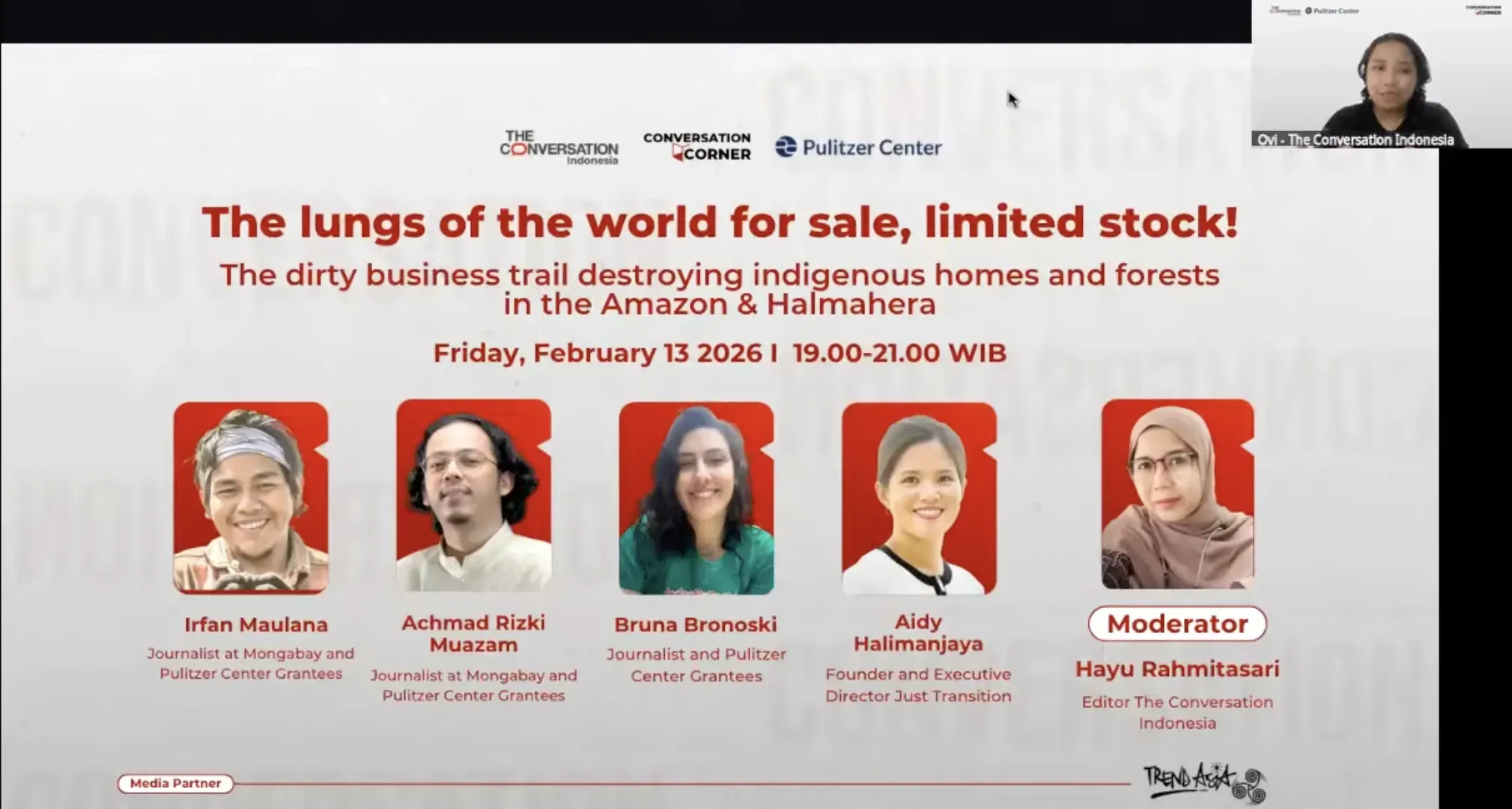 The webinar, The dirty business trail destroying indigenous homes and forests in the Amazon & Halmahera, focussed on the impact of deforestation on people and ecosystems, while also looking at what a just transition can look like in this context