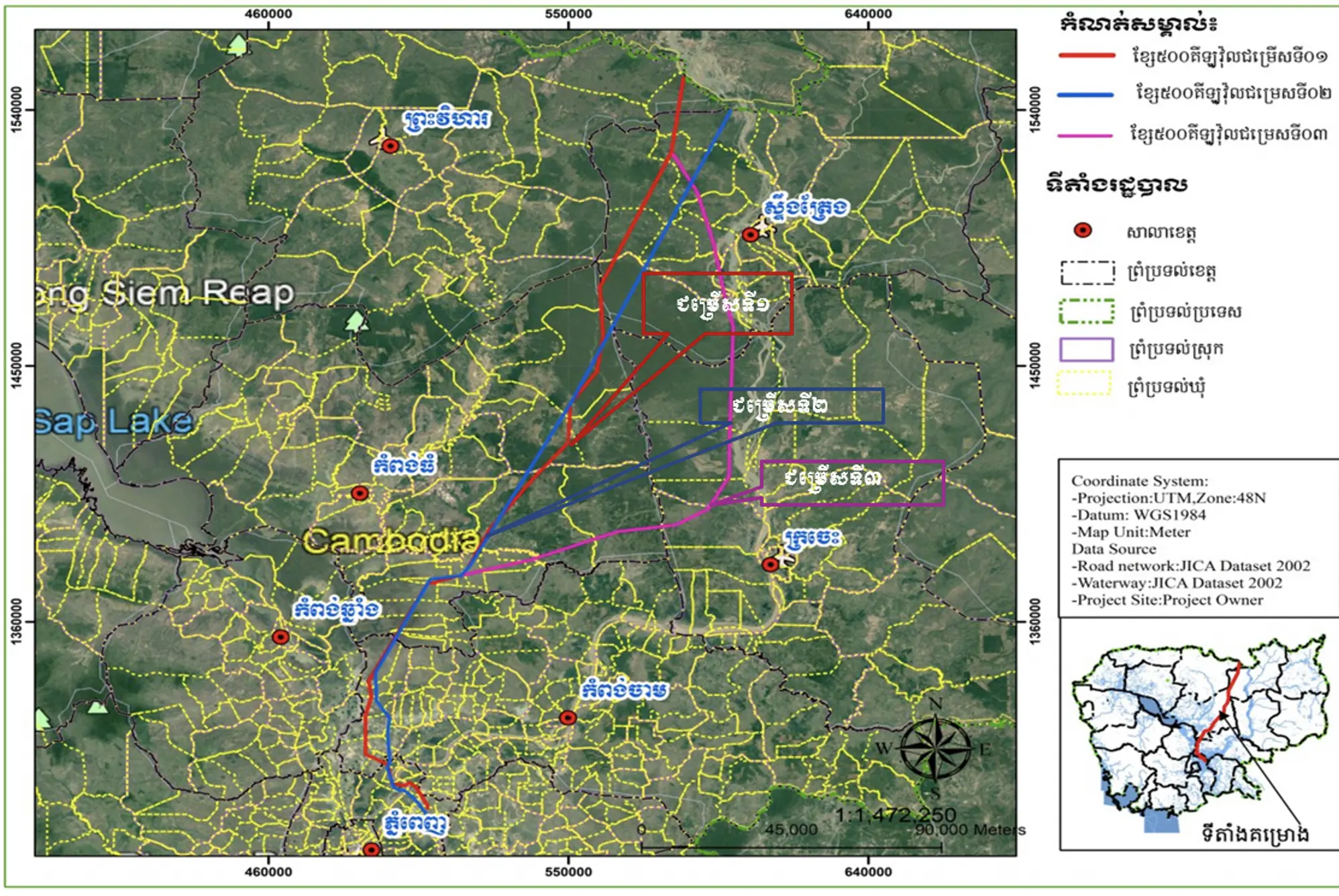 A map shows proposed routes of Schneitec’s power lines according to documents seen by Mongabay as of April 2021, although none of these routes appear to match data provided by EDC.