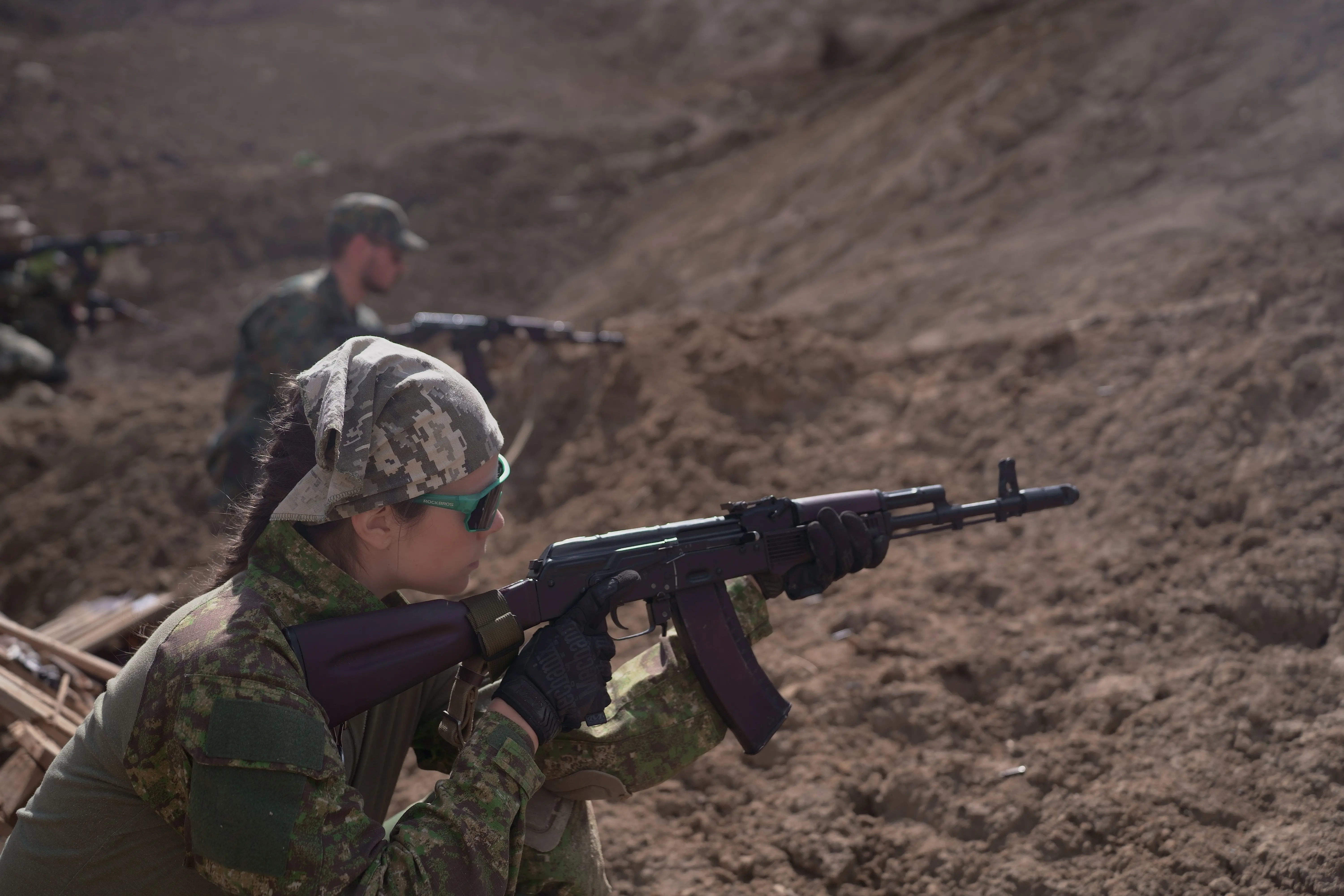 A woman practices with rifle<br />
