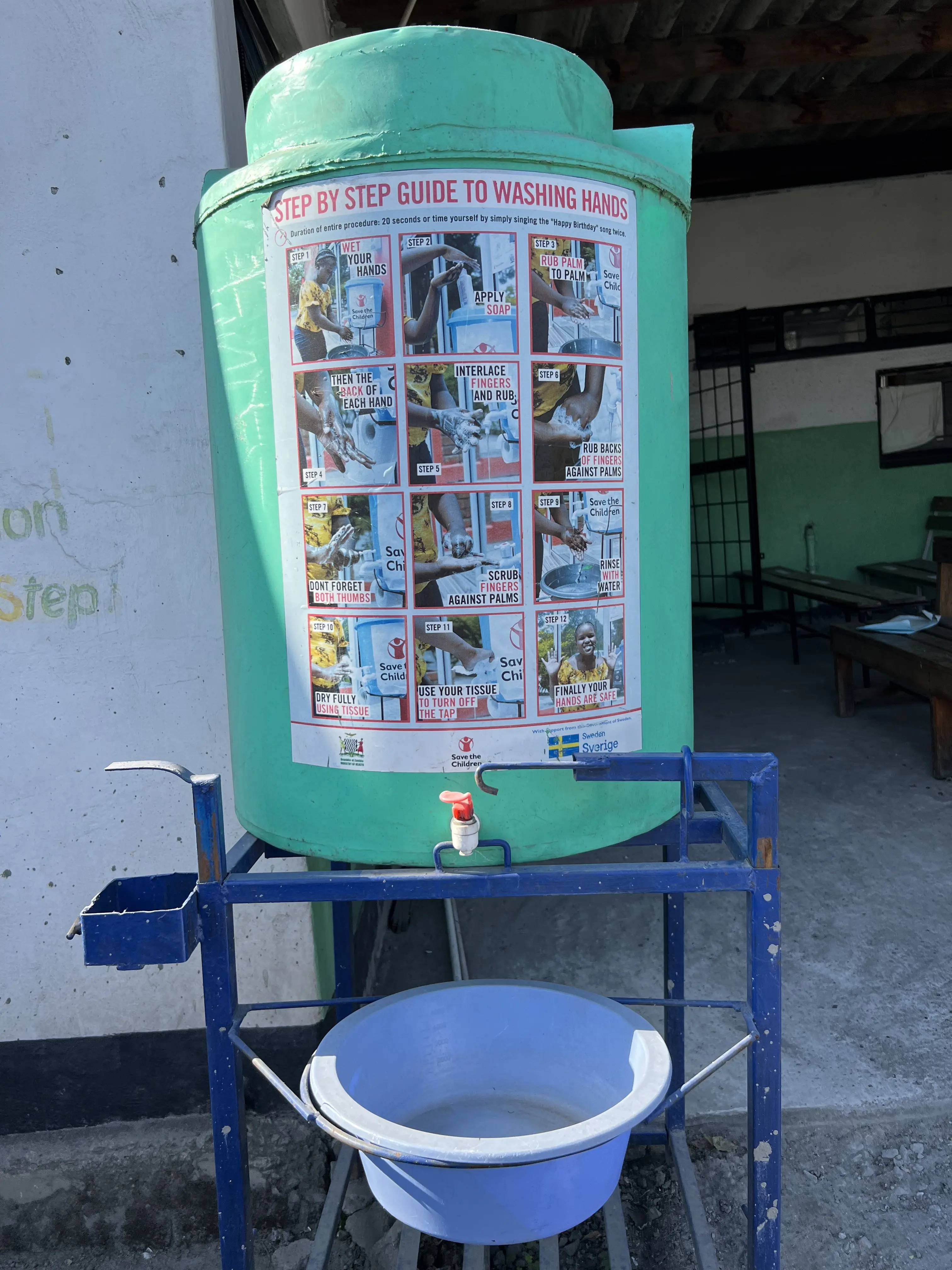 A hand washing station with graphic instructions