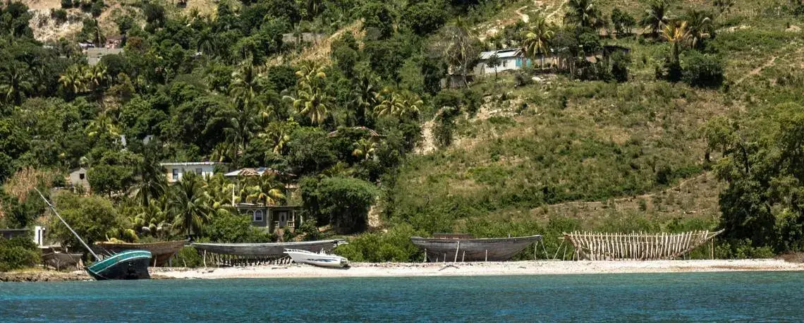 Boat line a beach