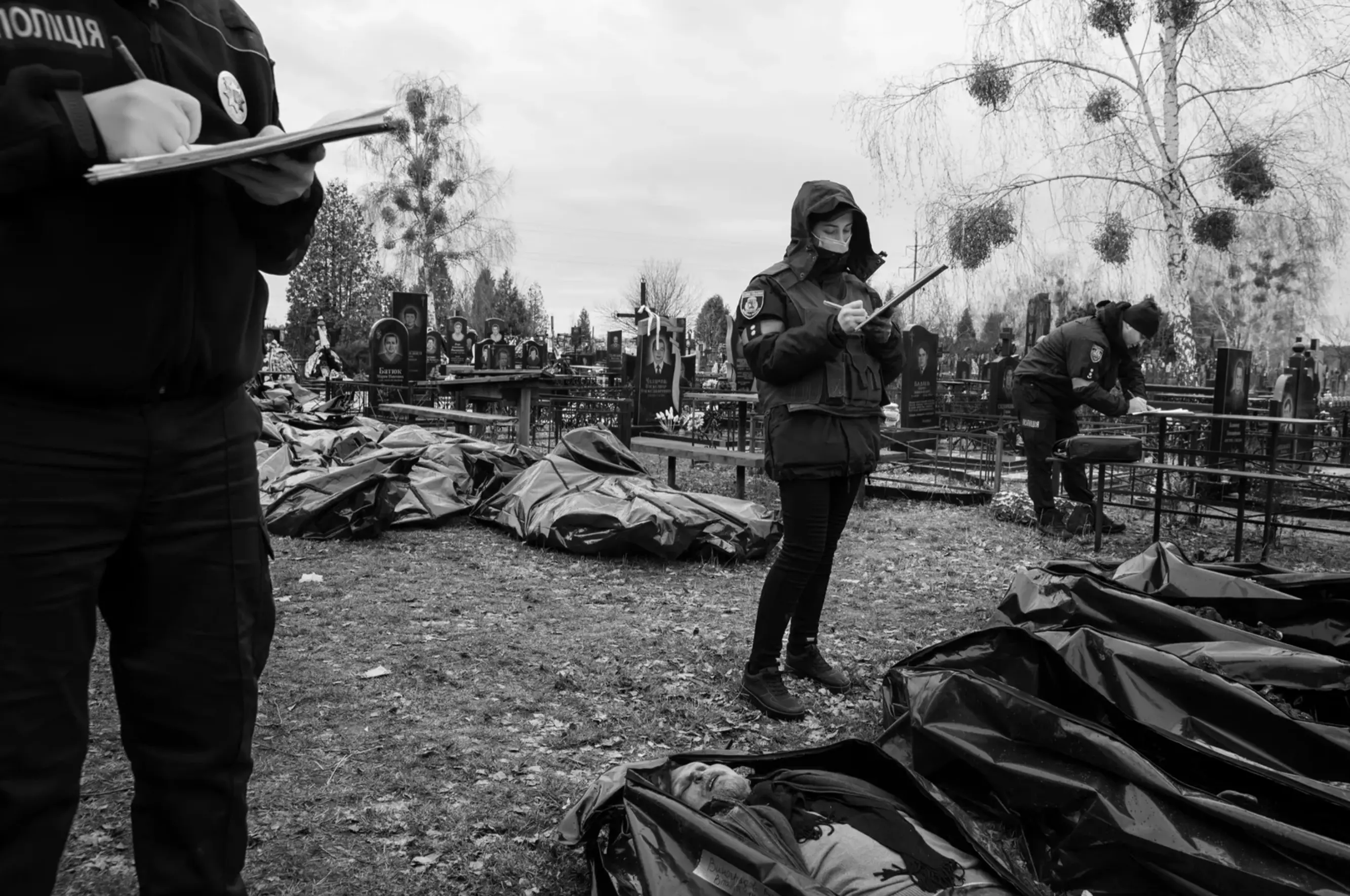 Hundreds of bodies were collected in Bucha and brought to the local cemetery.