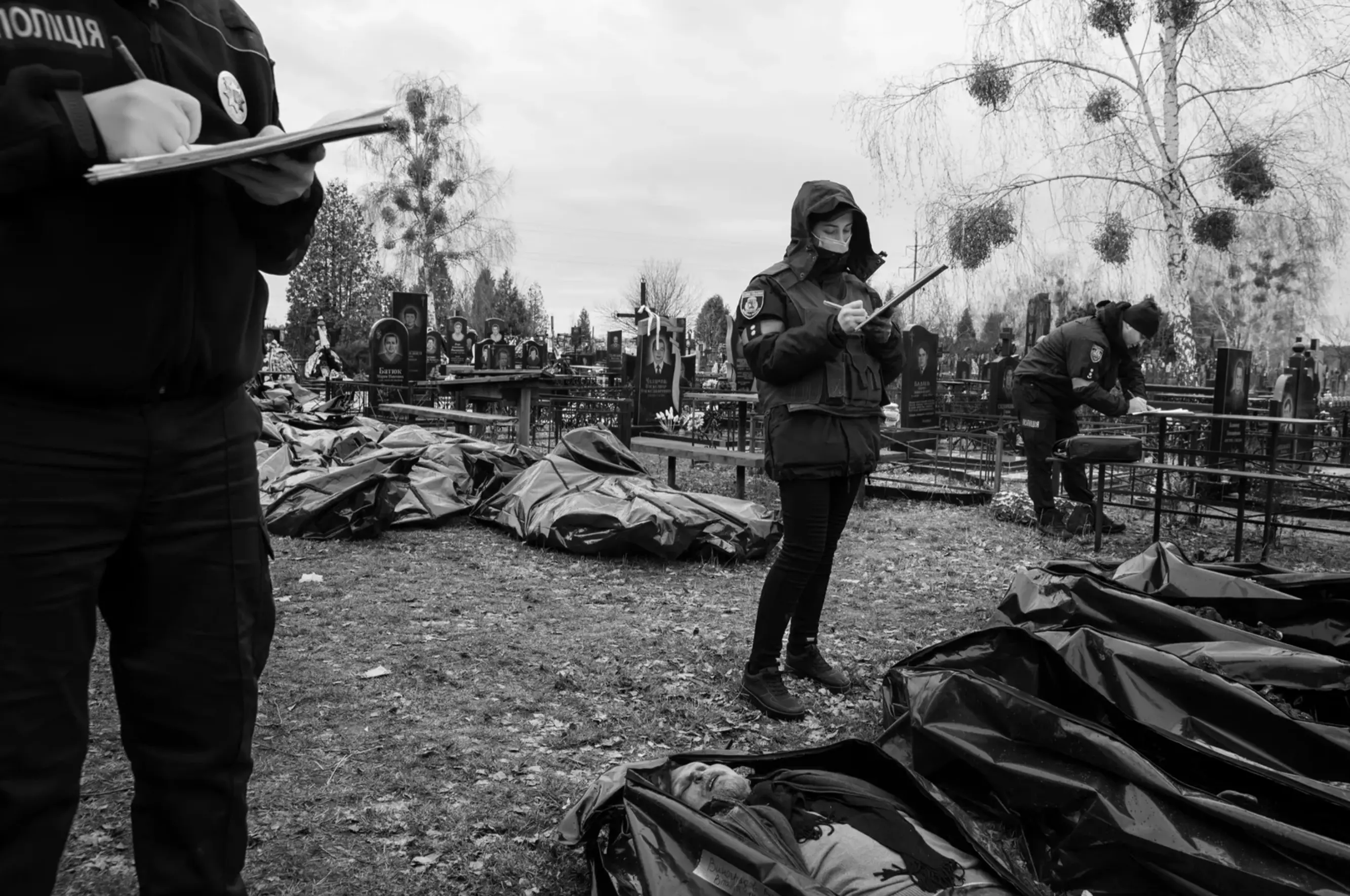 Hundreds of bodies were collected in Bucha and brought to the local cemetery. 