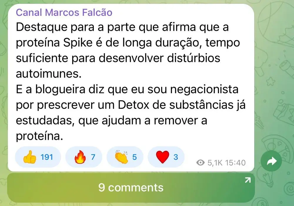 Channels of Antivax Doctors Continue To Thrive on Telegram (Portuguese)