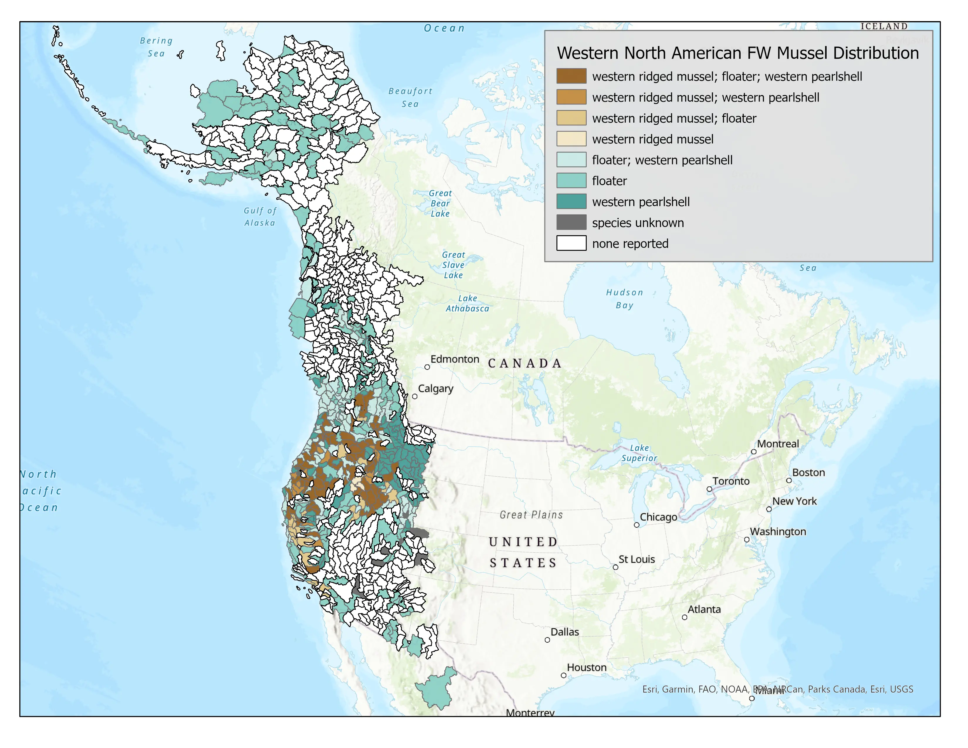 map of freshwater mussel distribution