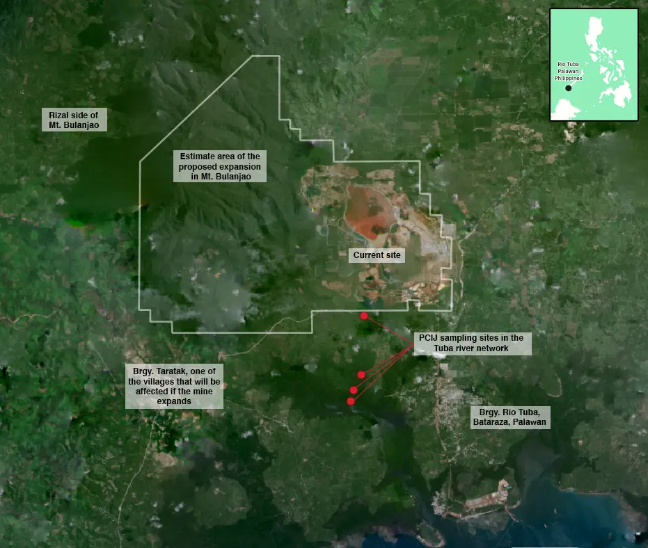 Satellite showing rio tuba mine 
