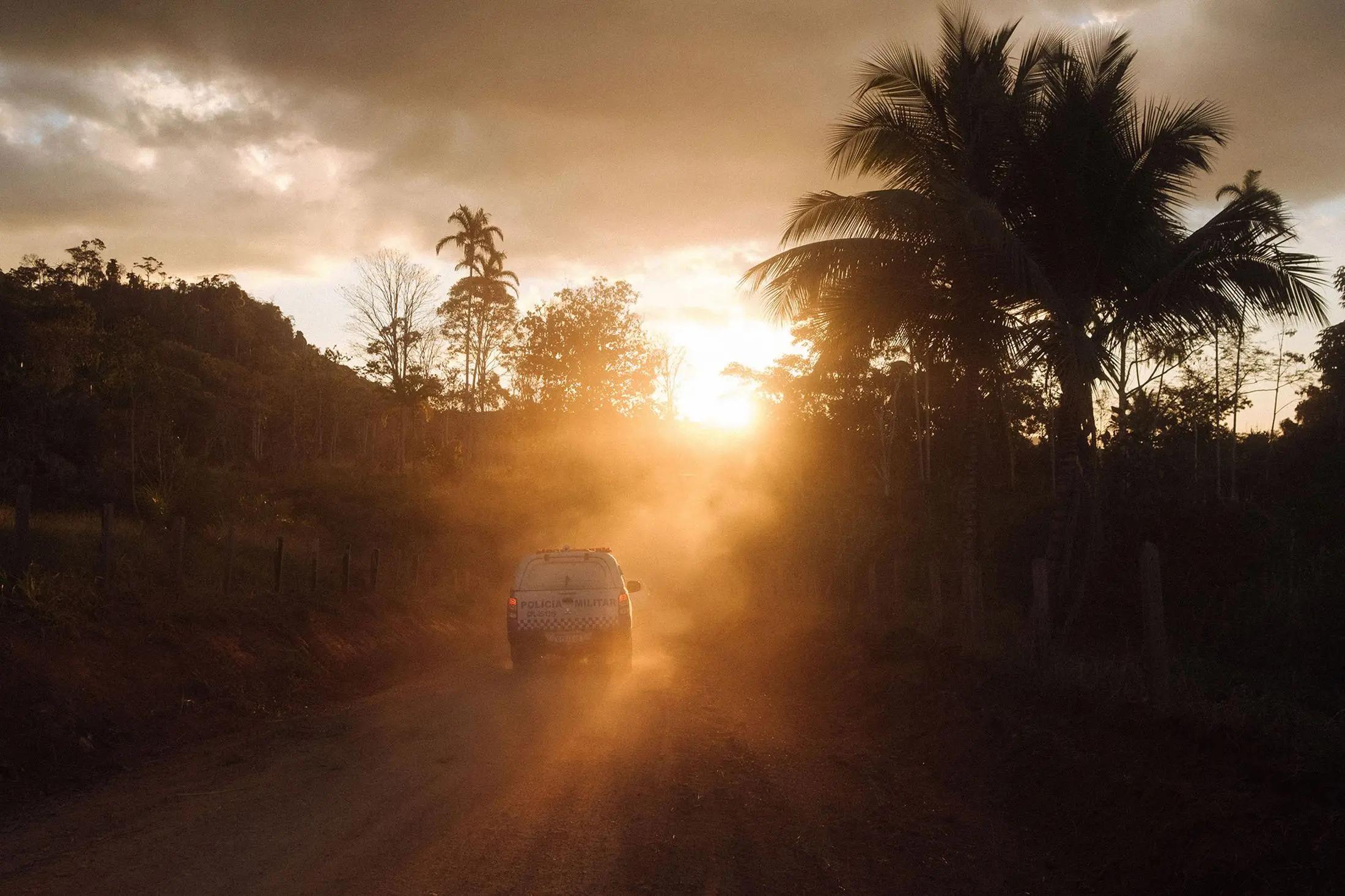 Sun coming through rainforest showing the ranger car