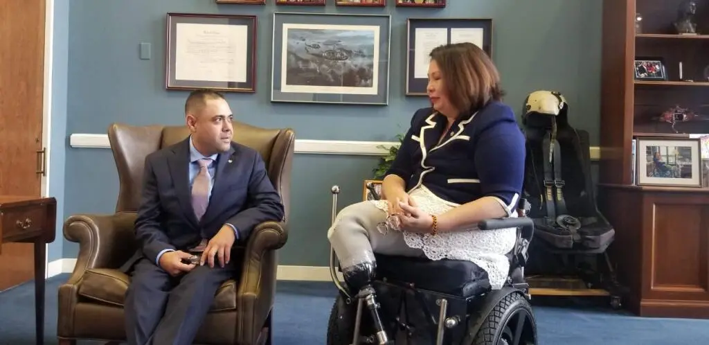 Miguel Perez Jr. (left) and Senator Tammy Duckworth (right)