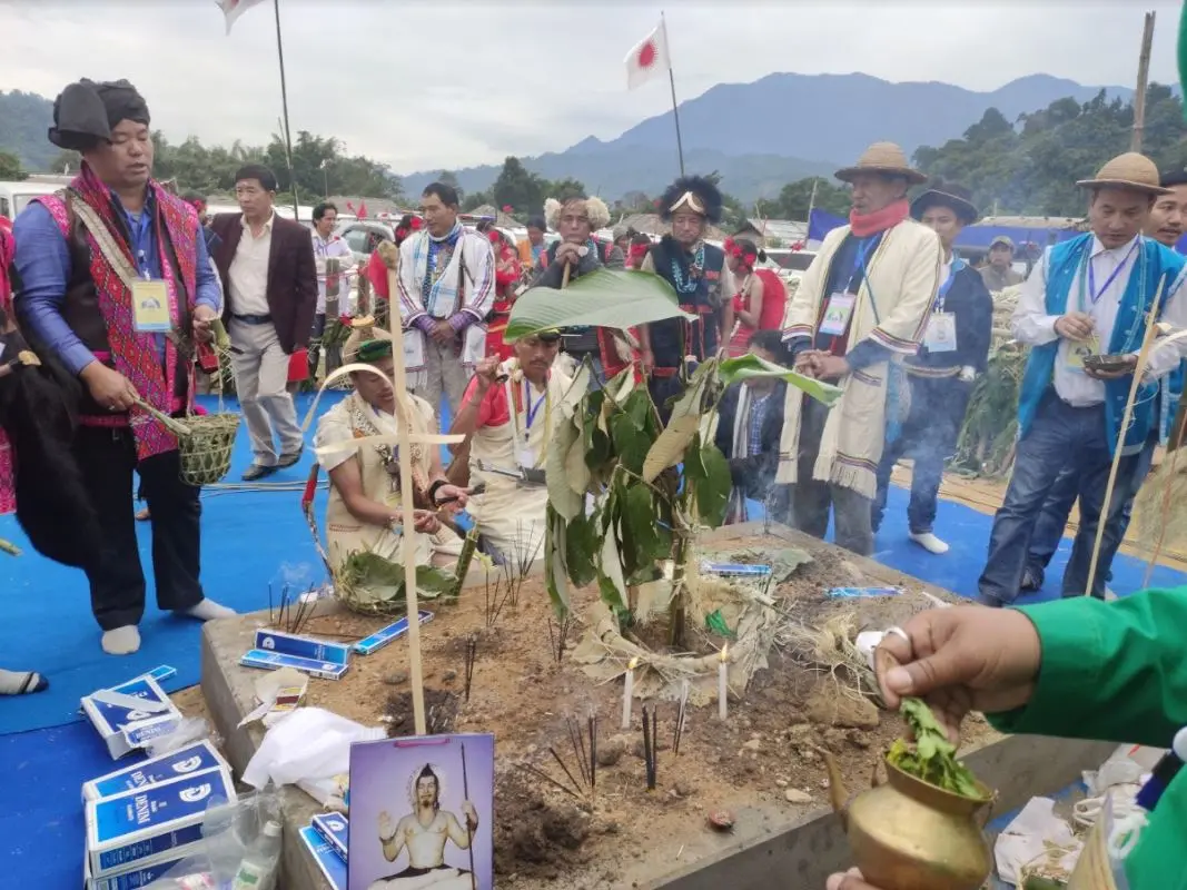 A ceremony takes place outoors