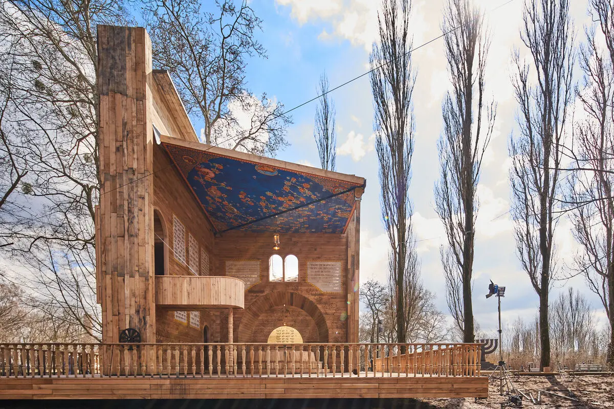 A permanent installation of a synagogue at the Babi Yar site, designed to open and close like a book.