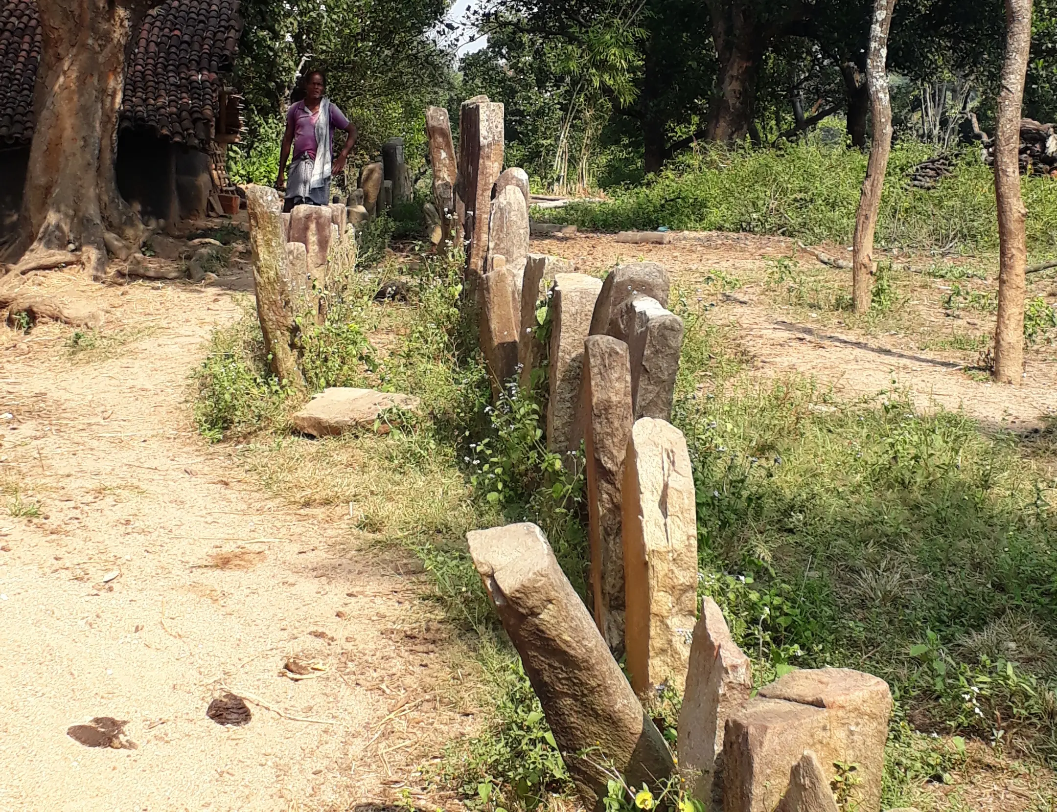 women stands in area where many stone slabs are erected