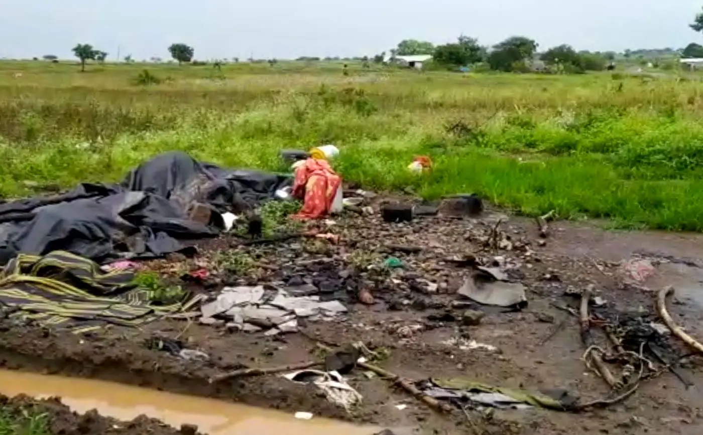 The remains of Shobha Chavan's burnt-down hut