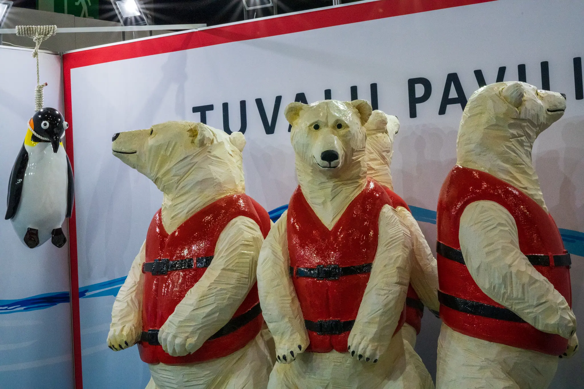 Polar bear art; polar bears in life jackets