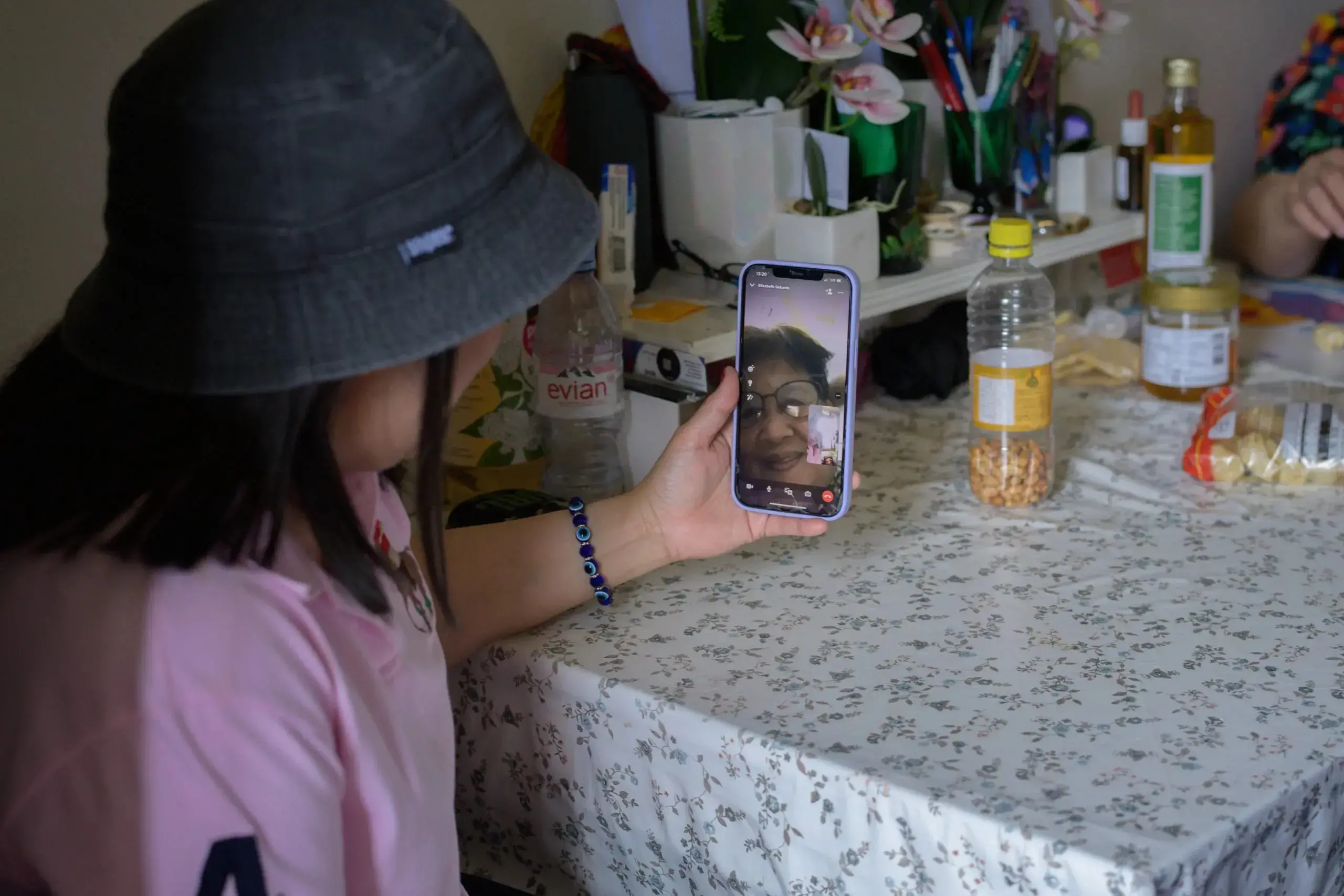 women talk on video call