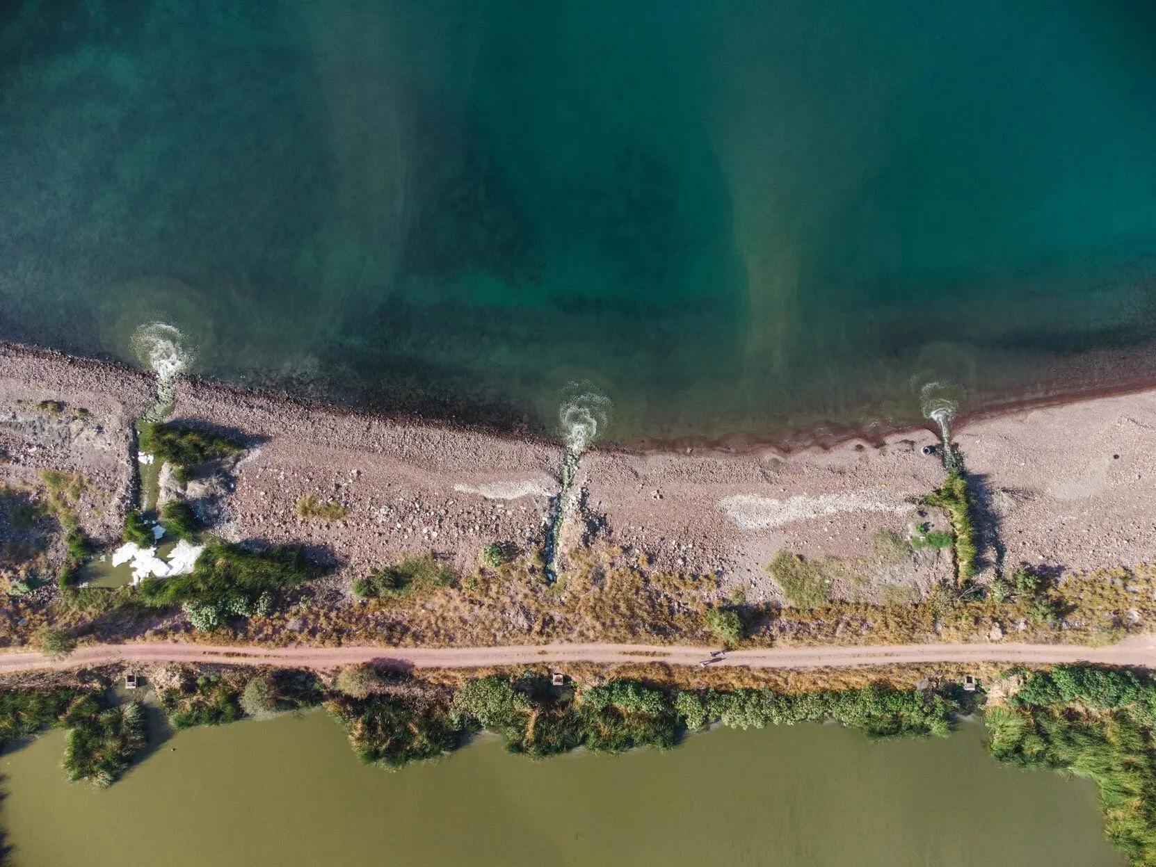 Overhead view of contaminated lagoon