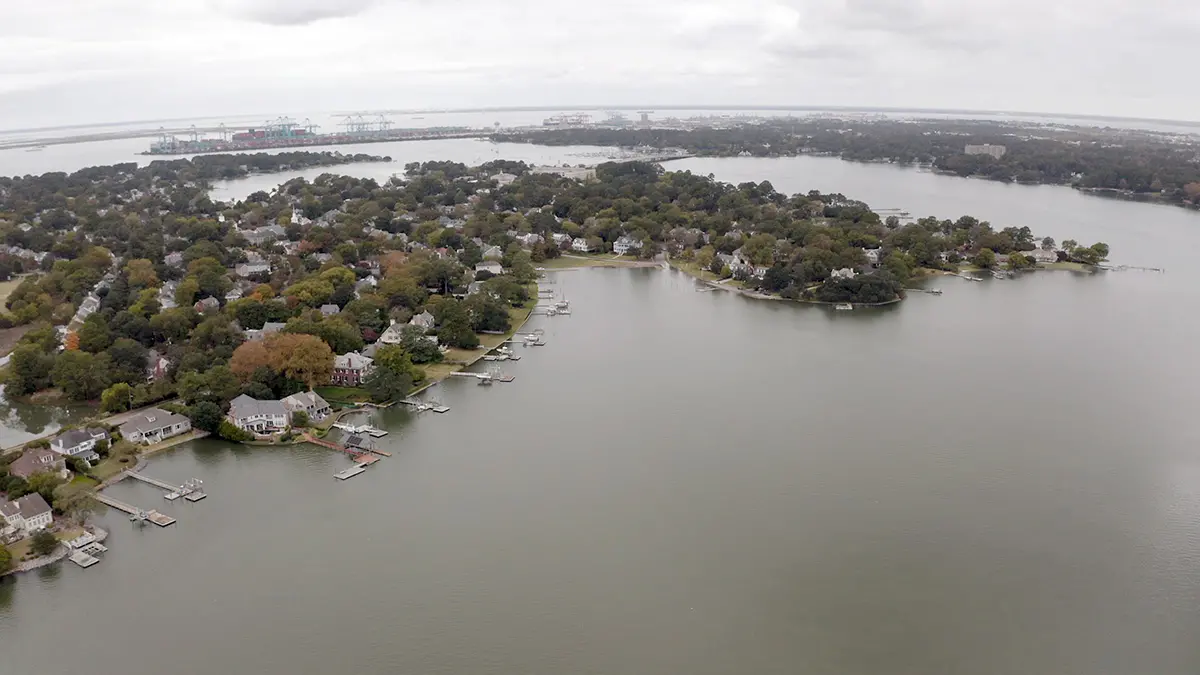 Drone image of rising sea levels