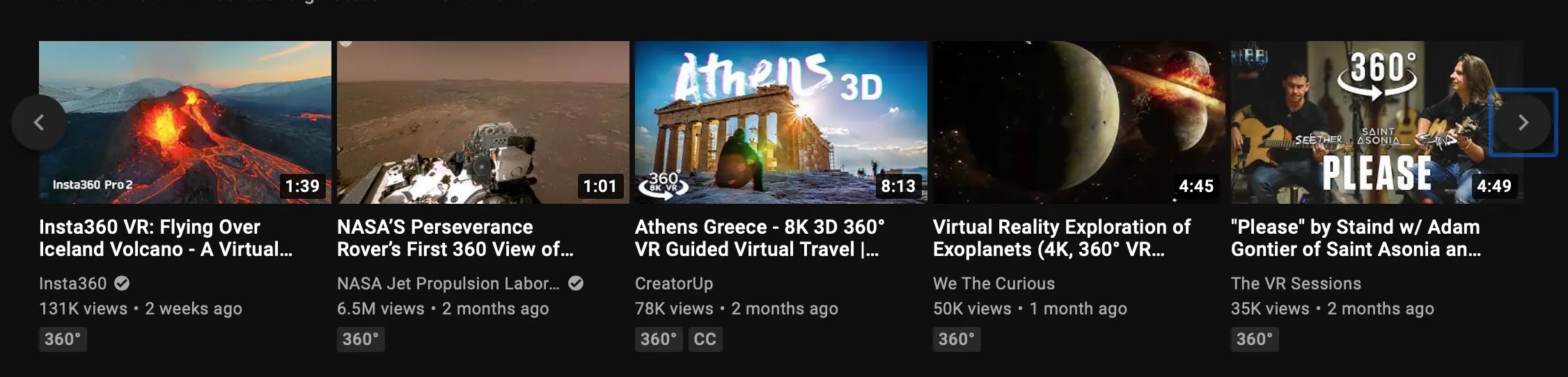 Screenshot of five video thumbnails on Youtube.