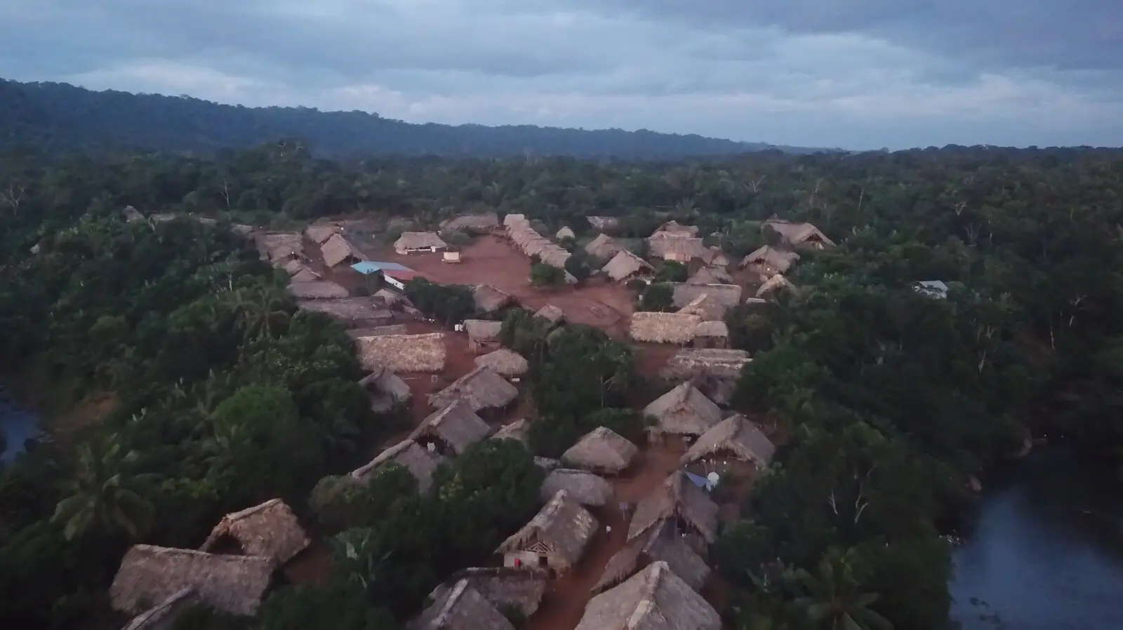 Aerial photo of town.