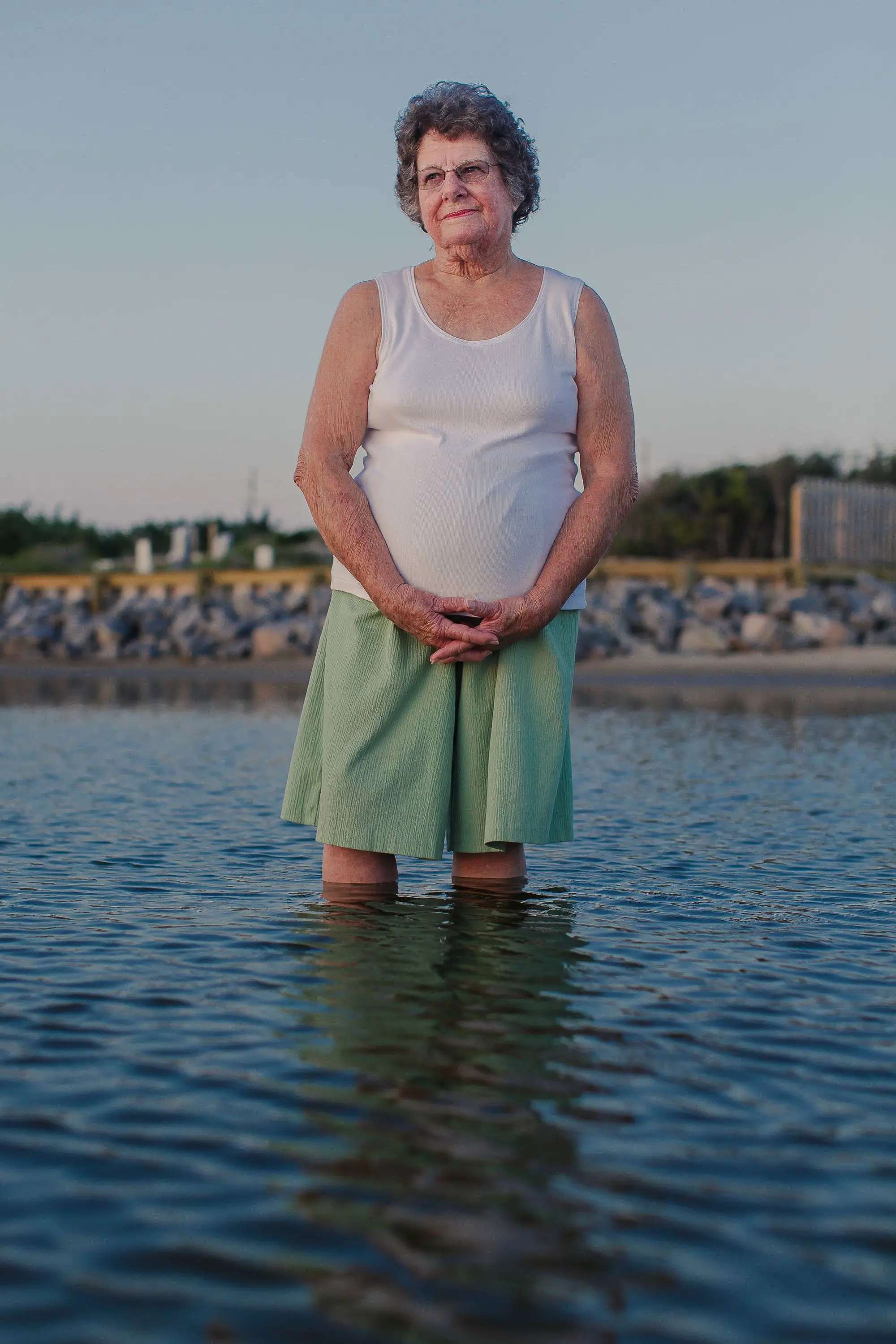 Woman poses in the Pamlico Sound near Hatteras Island