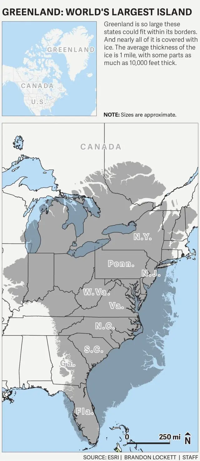 Map of the size of greenland in America