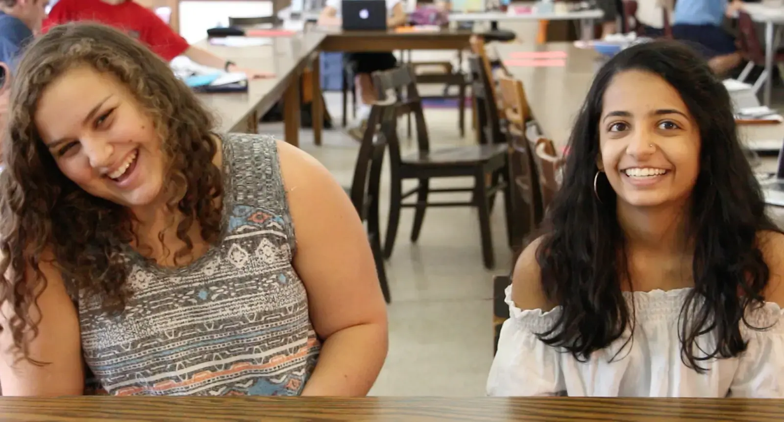 Student journalist Nupur Shaw (right), pictured with classmate Elizabeth Youssef, during the filming of Weaving Connections 2017. Student journalist Nupur Shaw (right), pictured with classmate Elizabeth Youssef, during the filming of Weaving Connections 2017.