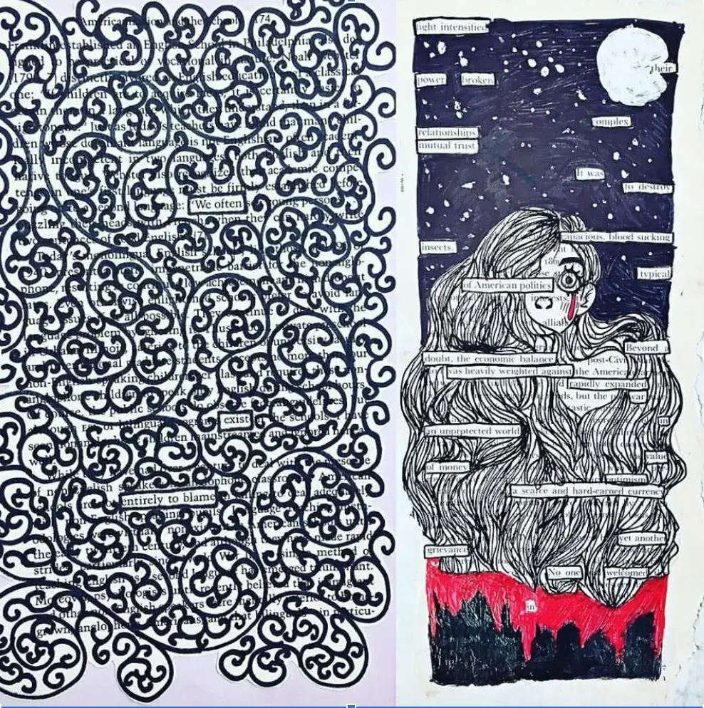 Blackout poetry from students at R.J. Reynolds High School in Winston-Salem, NC. Image by Pamela Henderson. USA, 2019