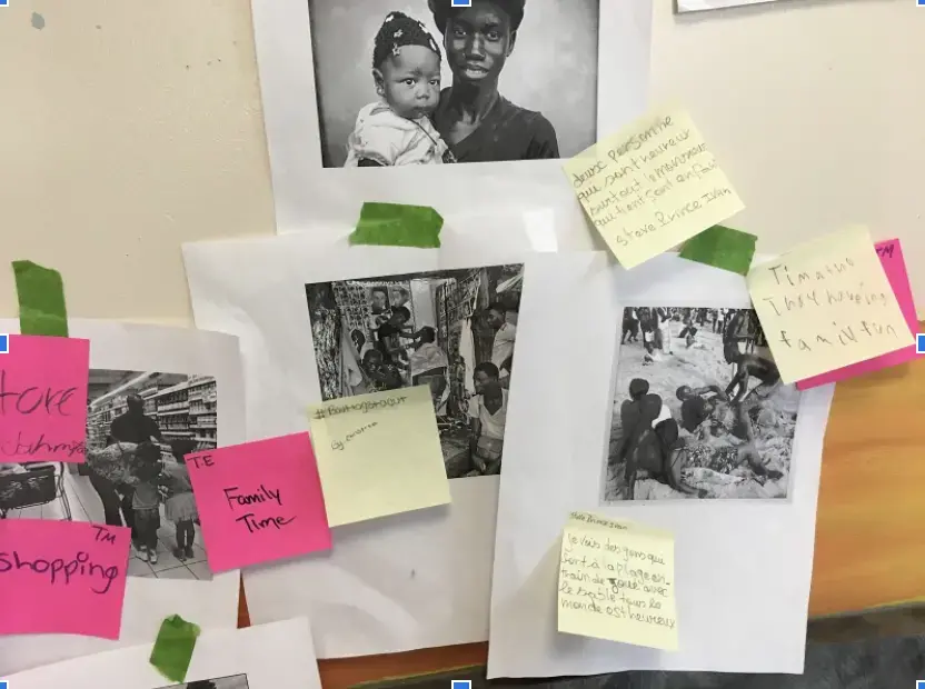 Students from Sousa Middle School analyze the stories communicated by images from the Everyday Africa project. Image by Fareed Mostoufi. United States, 2020. Media file: Everyday Africa analysis