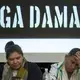 Loretta Miswaggon, left, and Carlton Richards, both of Pimicikamak Territory in Manitoba, Canada, prepare to talk about the impacts of 'mega-dam' hydropower has had on indigenous tribes in Manitoba during a speaking tour at Preble Hall at the University of Maine in Farmington on Nov. 25, 2019. Image by Michael G. Seamans. United States, 2019.