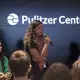 Hana Carey, Pulitzer Center Campus Consortium Coordinator, introducing the 'On Covering Sensitive Issues and Coping with Trauma' panelists who shared their projects and the challenges they faced reporting on sensitive issues. Image Jin Ding. United States, 2018.