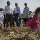 Ambassador Terry Branstad's granddaughters Stella, in the foreground, and Sofia Costa play at the edge of a corn field during the groundbreaking ceremony for the China-US Demonstration Farm on Saturday, Sept. 23, 2017, in Luanping County, Hebei. Image by Kelsey Kremer. 