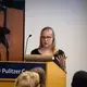 Lily Moore-Eissenberg (Yale University) discusses her project 'Borderland Sisterhood' during the 'Impact of Religion' panel on Day One of Washington Weekend. Image by Nora Moraga-Lewy. United States, 2019.