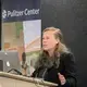 Emma Johnson from Yale University School of Forestry & Environmental Studies presents her findings on hydropower plants in Bhutan. Image by Nora Moraga-Lewy. United States, 2019.