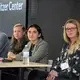 Panelists Daniel Merino from Boston University College of Communication, Emma Johnson from Yale University School of Forestry & Environmental Studies, Audrey Fromson from the University of Chicago, and Katelyn Weisbrod from the University of Iowa listen to a question from the audience. Image by Nora Moraga-Lewy. United States, 2019.